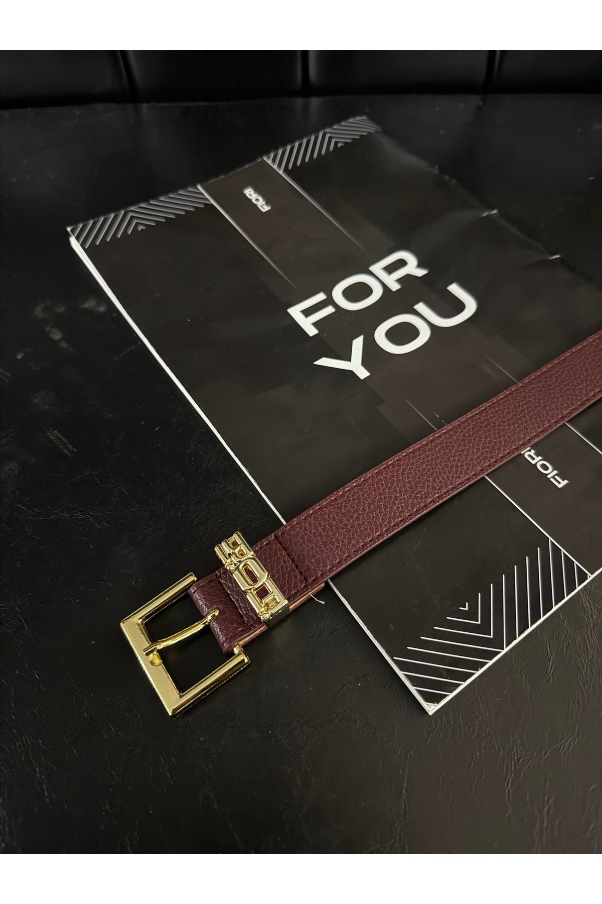 Image of 2’li Yazılı Köprü Gold Toka Kadın Kemer, Pantolon Kemeri, Ceket Kemeri, Elbise Kemeri, Gömlek Kemer