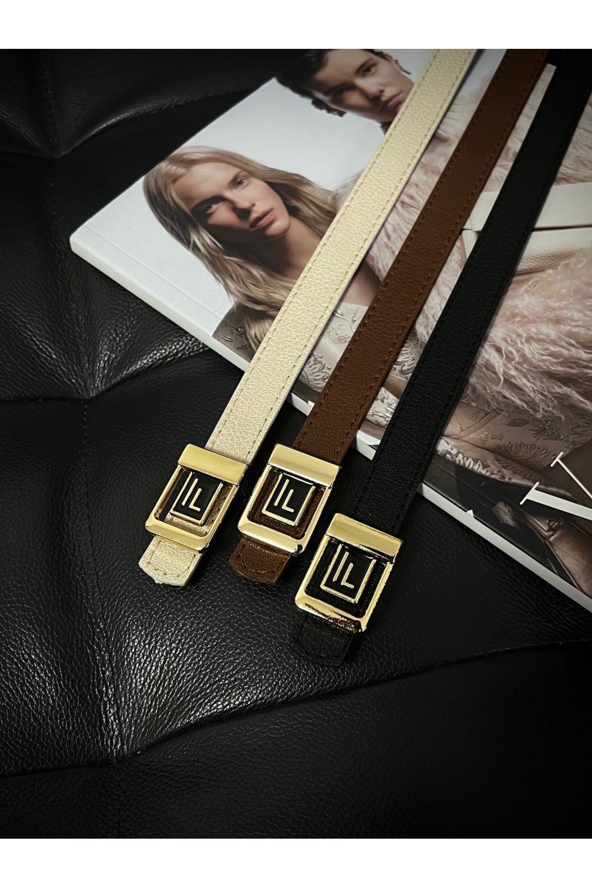 Image of 2'li F Logolu Gold-gümüş Tokalı Kadın Kemeri, Gold Kadın Kemeri, Pantolon Kemeri, Ceket Kemeri