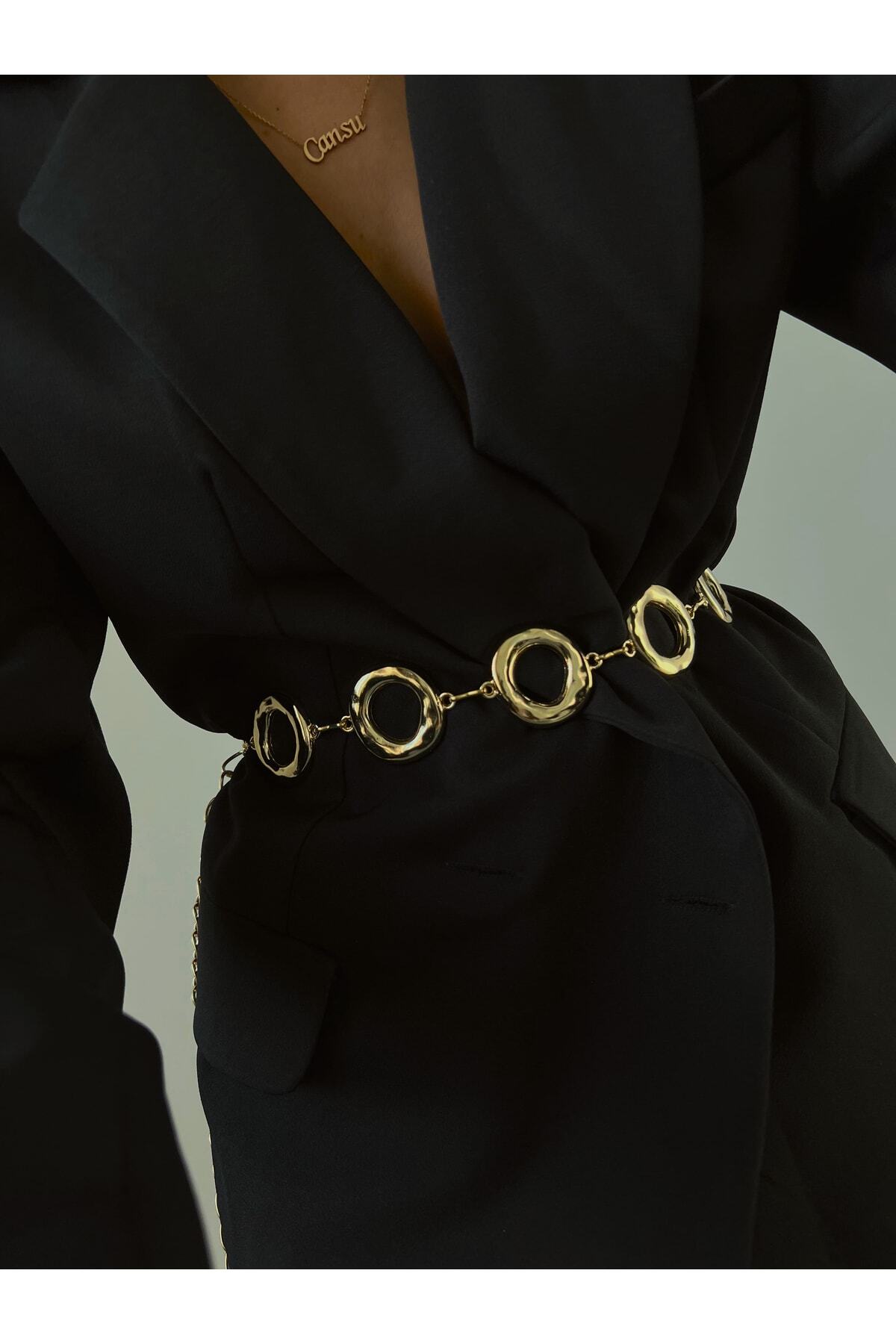 Image of 2'li Yuvarlak Gold Gümüş Detaylı Kadın Zincir Bel Kemeri, Ceket Kemeri, Elbise Kemeri, Gömlek Kemeri