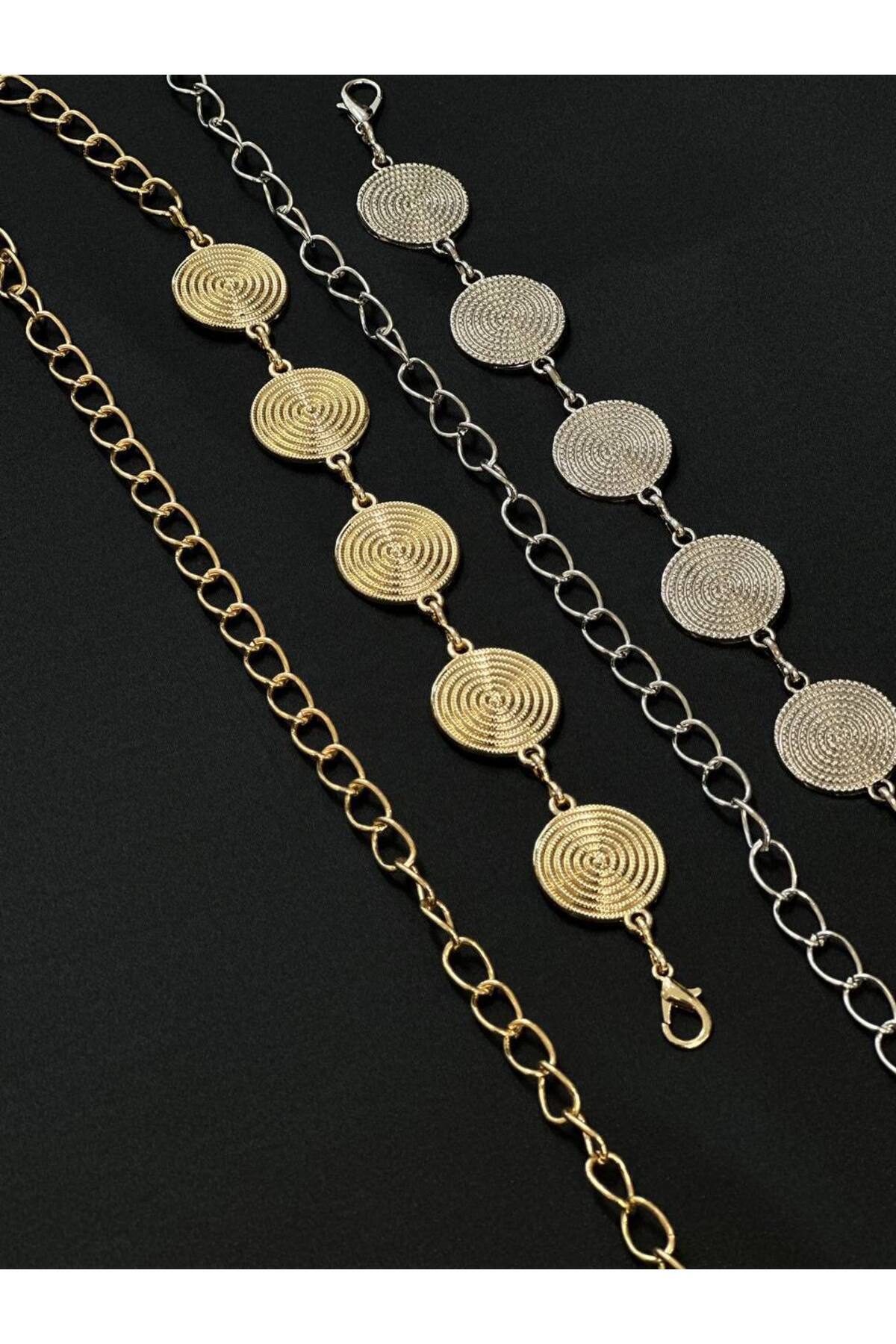Image of 2'li Zincir Gold Gümüş Detaylı Kadın Bel Zinciri Bel Kemeri,Elbise Kemeri,Etek Kemeri,