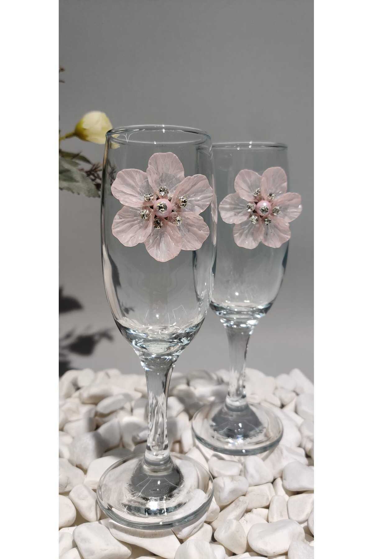 Image of Pembe Çiçek Figürlü Sunum&Hediyelik 2'li Bardak