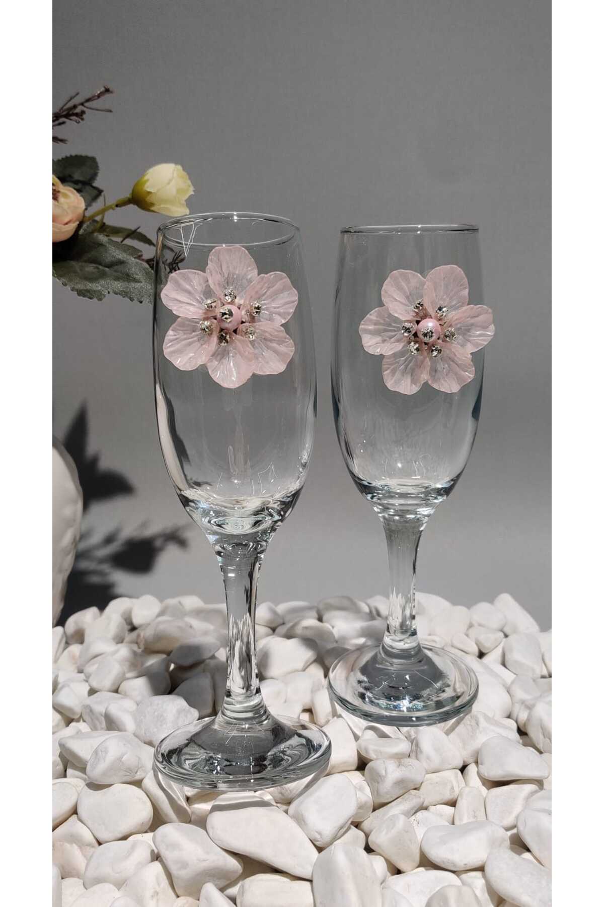 Image of Pembe Çiçek Figürlü Sunum&Hediyelik 2'li Bardak