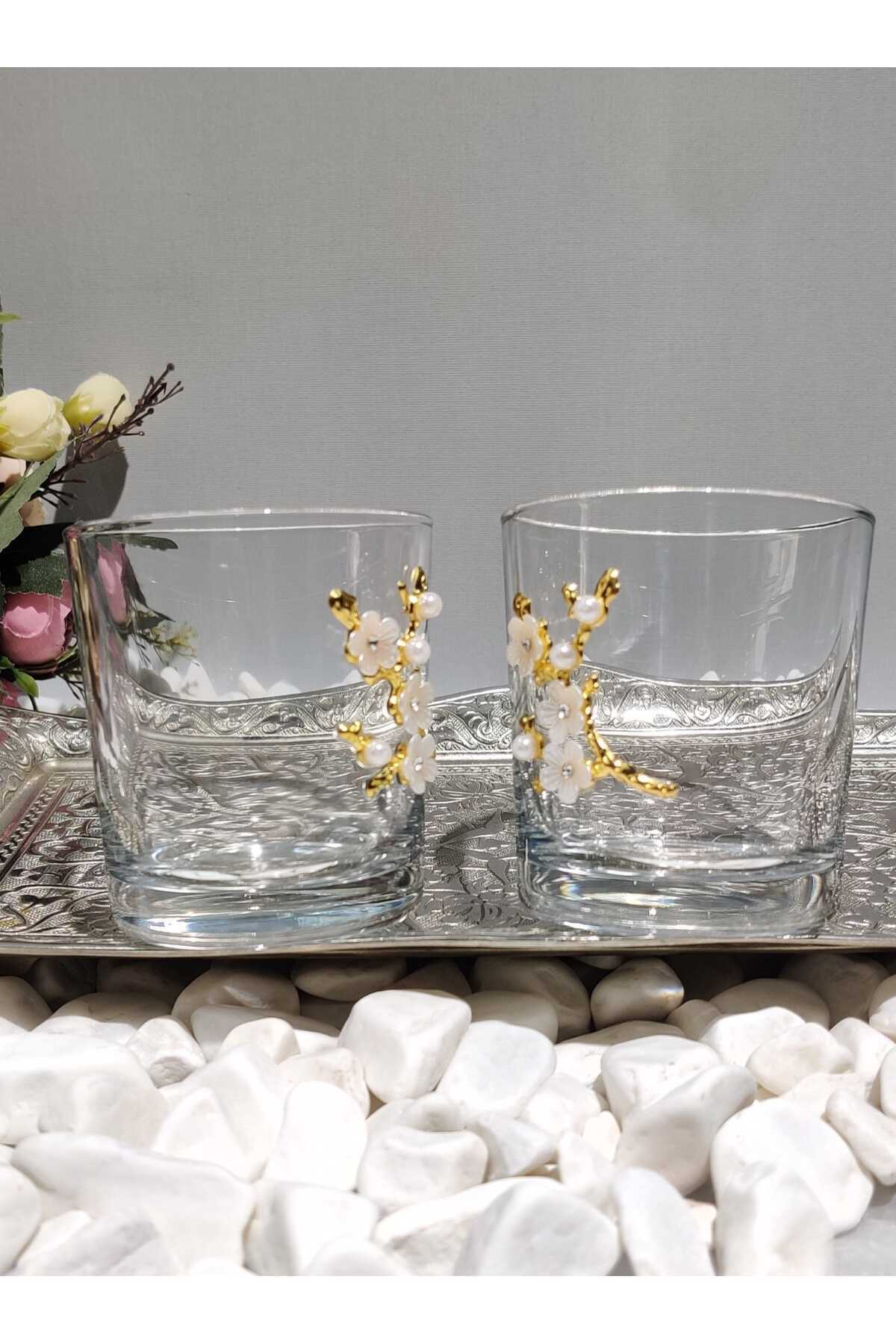 Image of Bahar Dalı Cam Kahve Yanı & Meşrubat Bardağı – 190 ml (2’li Set)