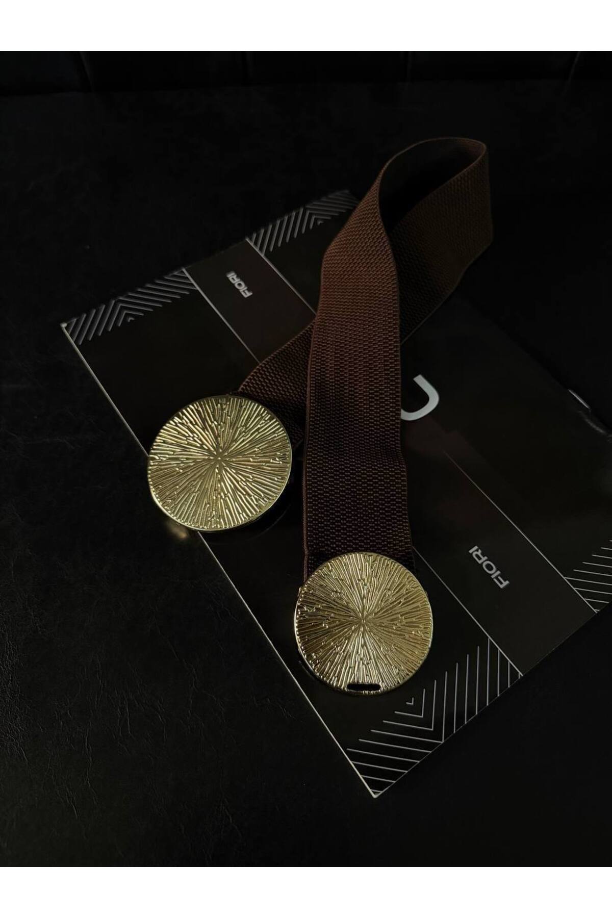 Image of Gold Tokalı Geçmeli Elastik Kadın Kemeri, Ceket Kemeri, Gömlek Kemeri, Elbise Kemeri