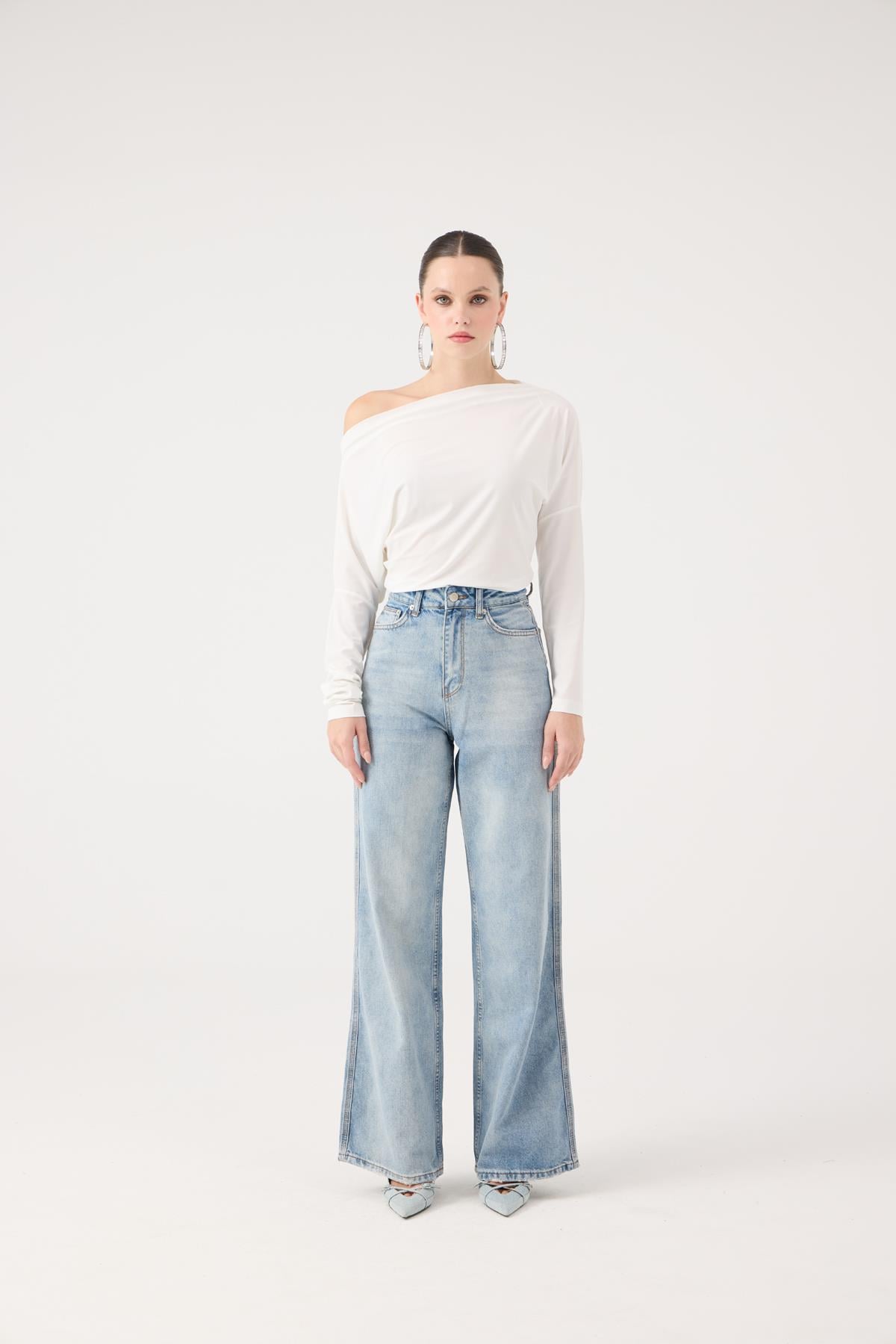 Image of Yüksek Bel Wide Leg Carino Jean Pantolon Mavi