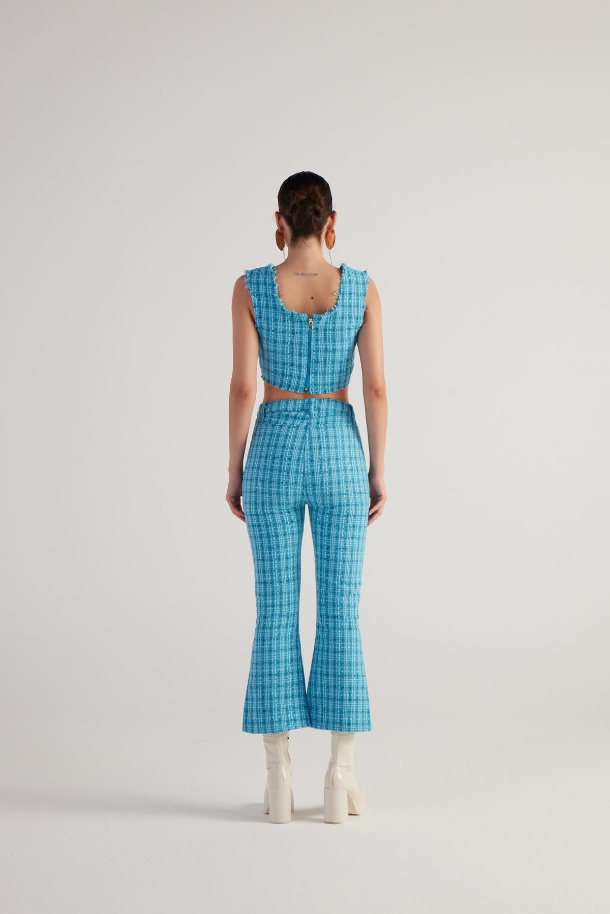 Image of Tüvit Kumaş Crop Tweed Büstiyer Mavi