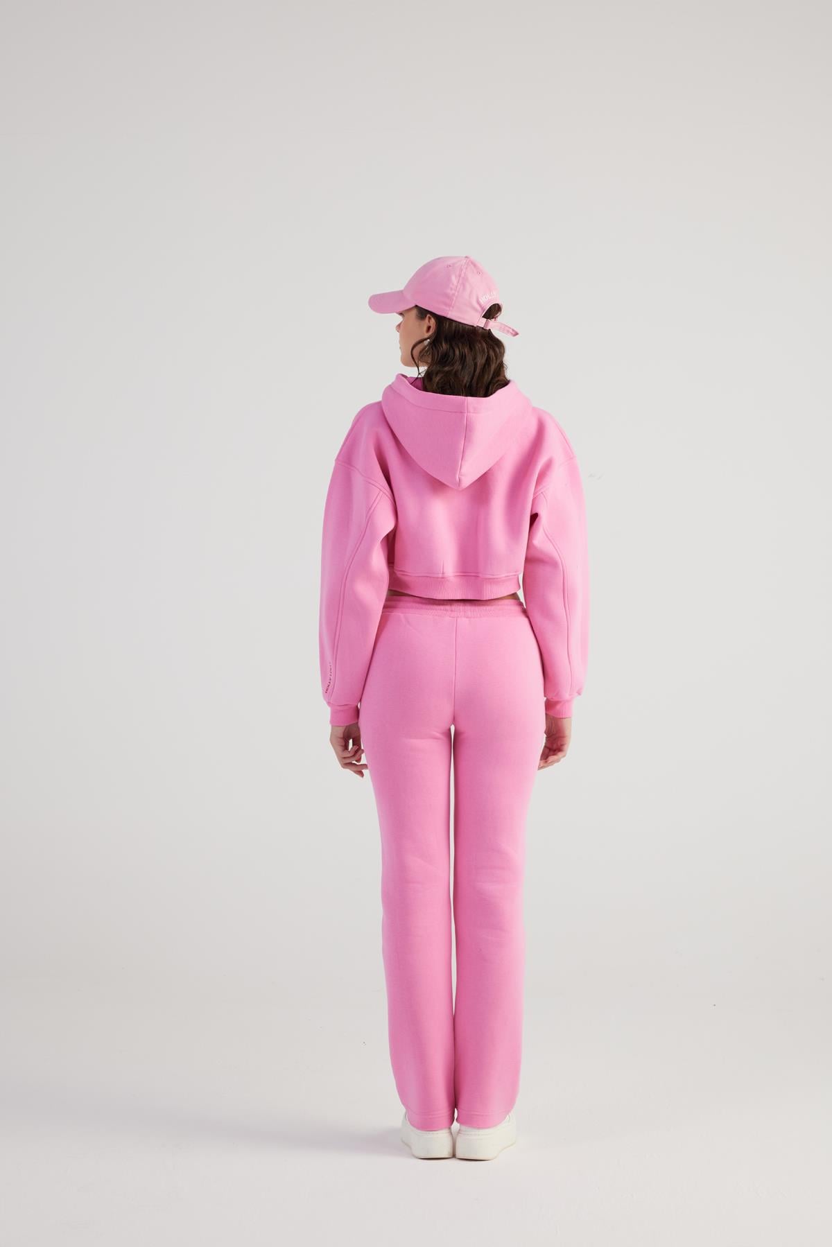 Image of Kadın Pembe Yüksek Bel Straight Kesim Şardonlu Mixed Eşofman Altı