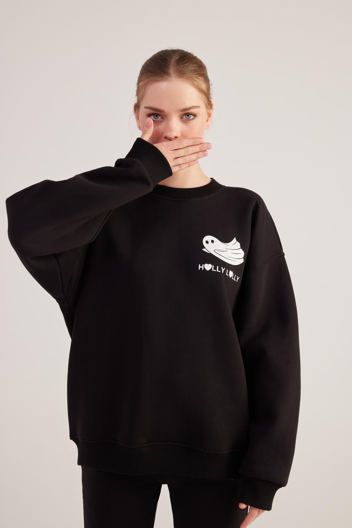 Image of Oversize Kesin Unisex Ghosting Sweatshirt Siyah
