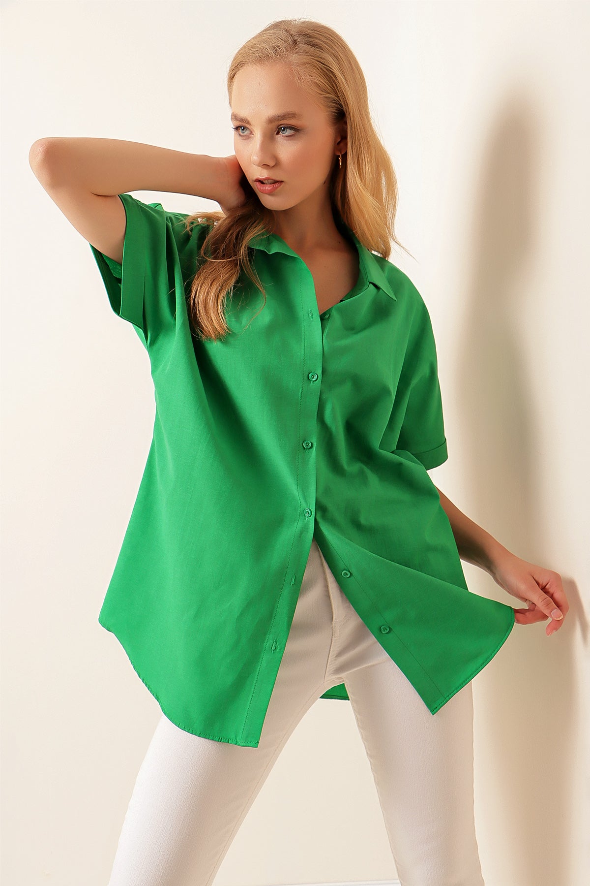 Image of 20120 Tricou cu mânecă scurtă supradimensionat - Verde
