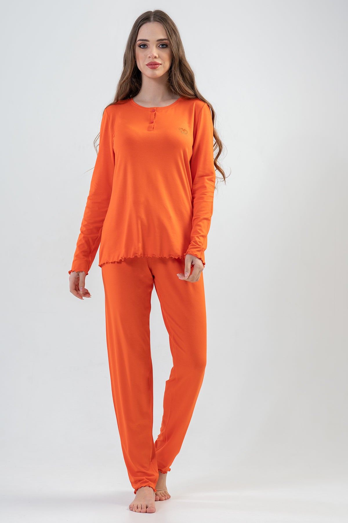Image of BAYAN LYC WORTEKS PATLI KAYIK YAKA UZUN KOL BIBILALI PIJAMA TAKIM