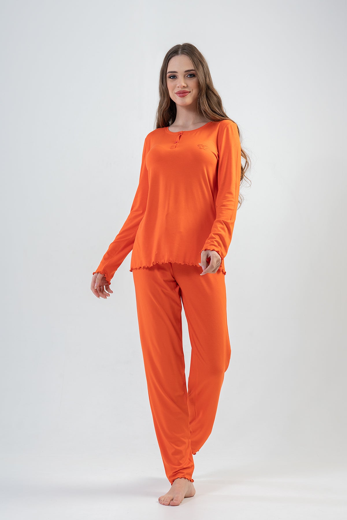 Image of BAYAN LYC WORTEKS PATLI KAYIK YAKA UZUN KOL BIBILALI PIJAMA TAKIM