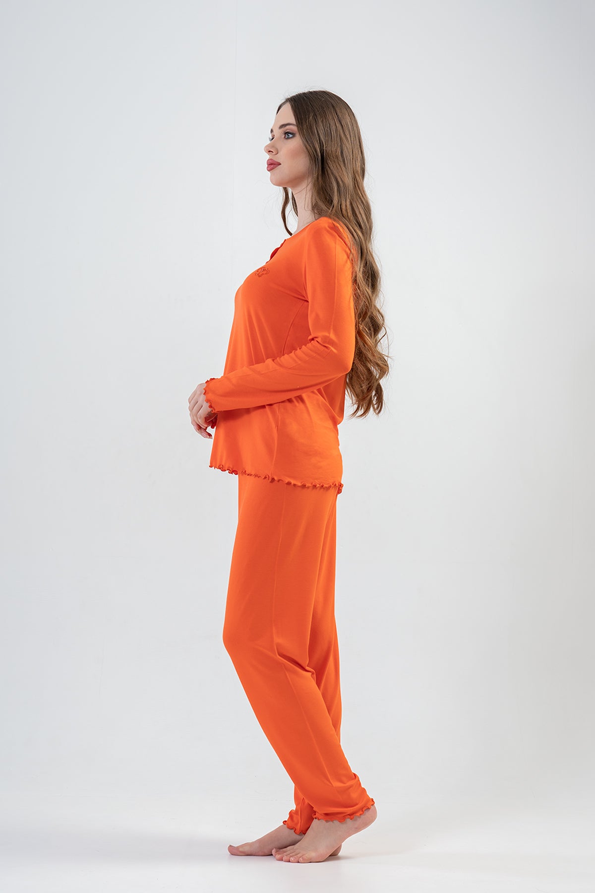 Image of BAYAN LYC WORTEKS PATLI KAYIK YAKA UZUN KOL BIBILALI PIJAMA TAKIM