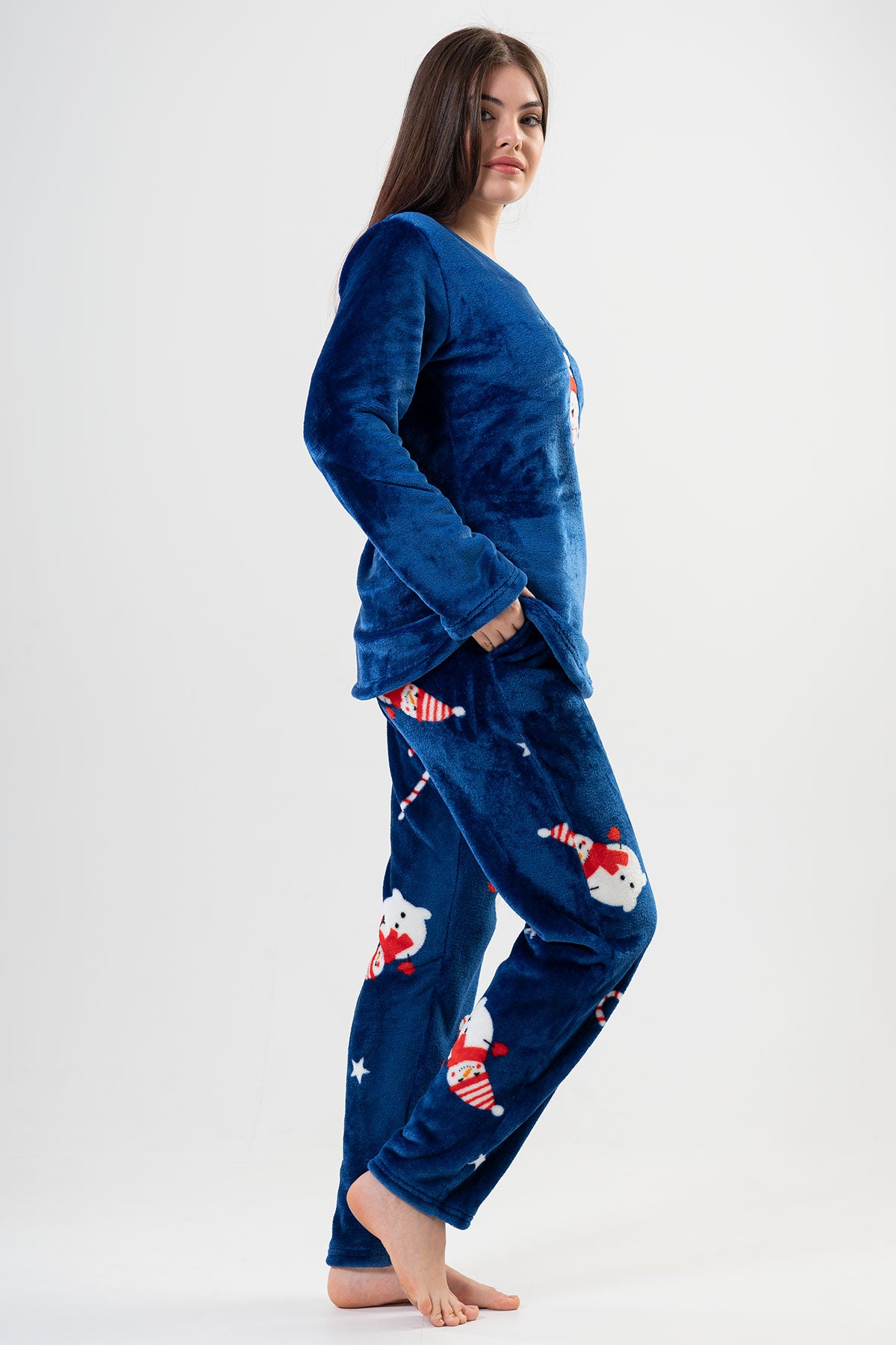 Image of BAYAN SOFT O YAKA UZUN KOL ETEGI OVAL CEPLI PIJAMA TAKIM