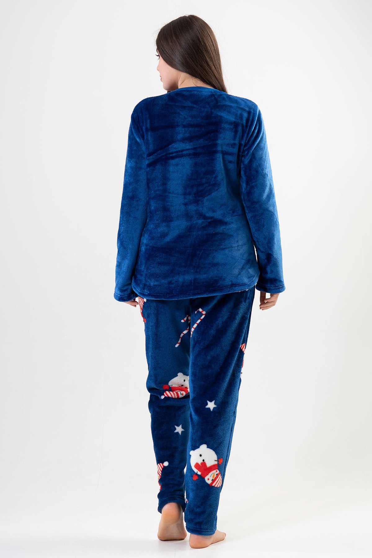 Image of BAYAN SOFT O YAKA UZUN KOL ETEGI OVAL CEPLI PIJAMA TAKIM