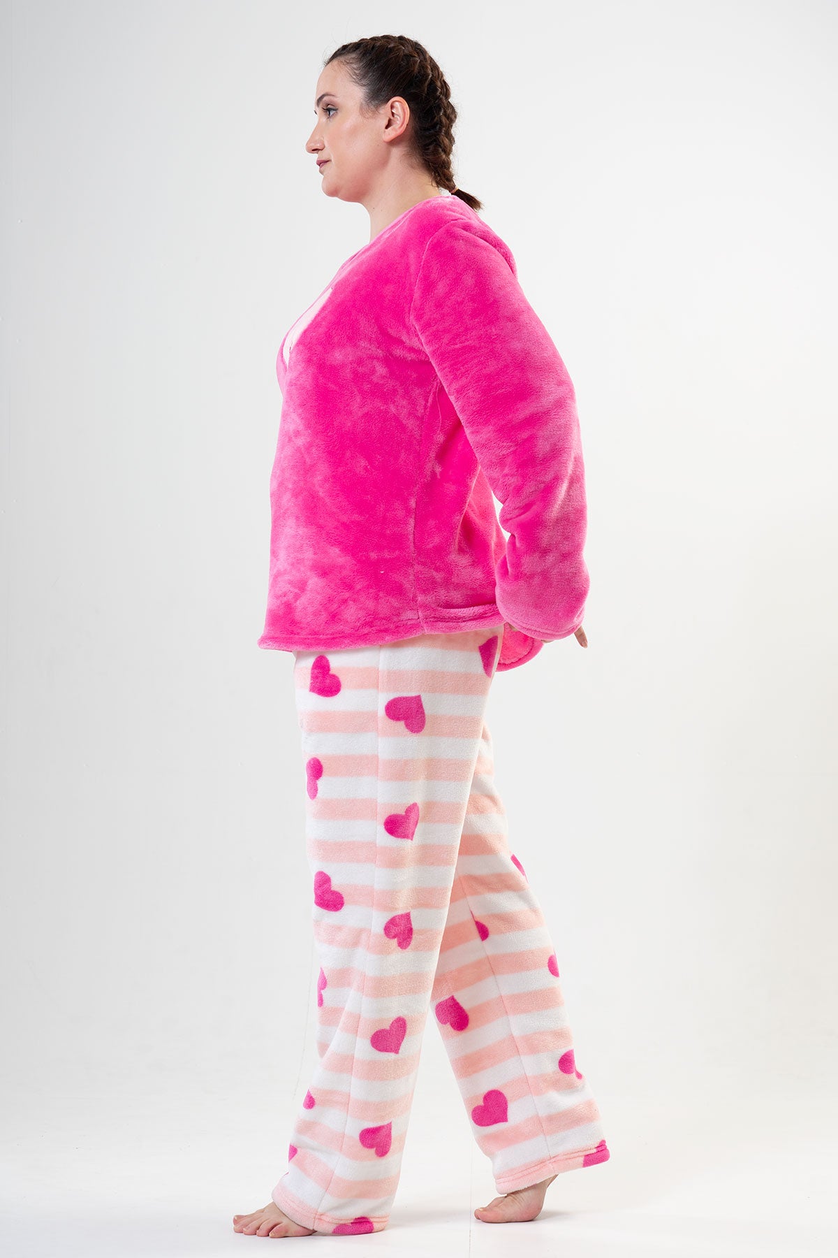 Image of BAYAN SOFT XXL O YAKA UZUN KOL ETEGI OVAL CEPLI PIJAMA TAKIM