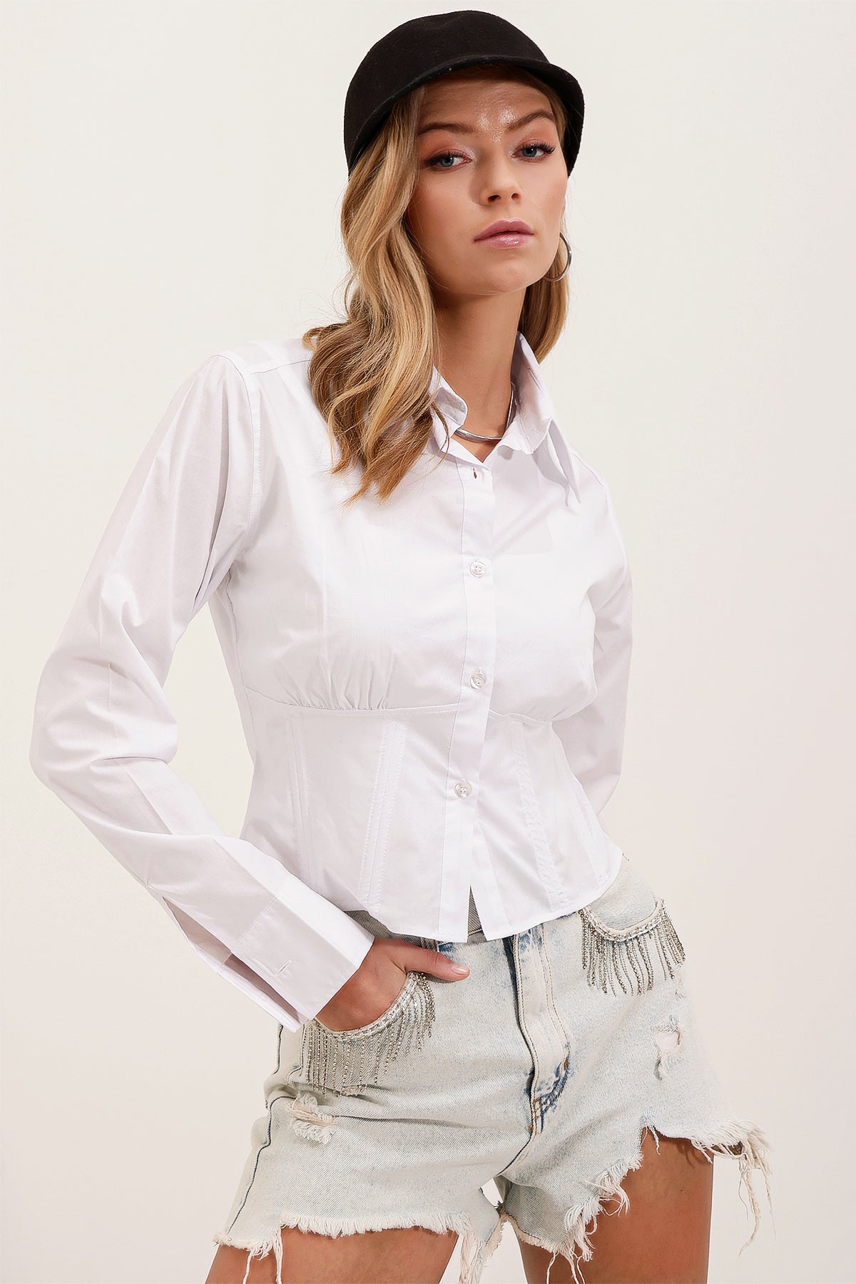 Image of 20231 Slim Fit Poplin Gömlek - Beyaz