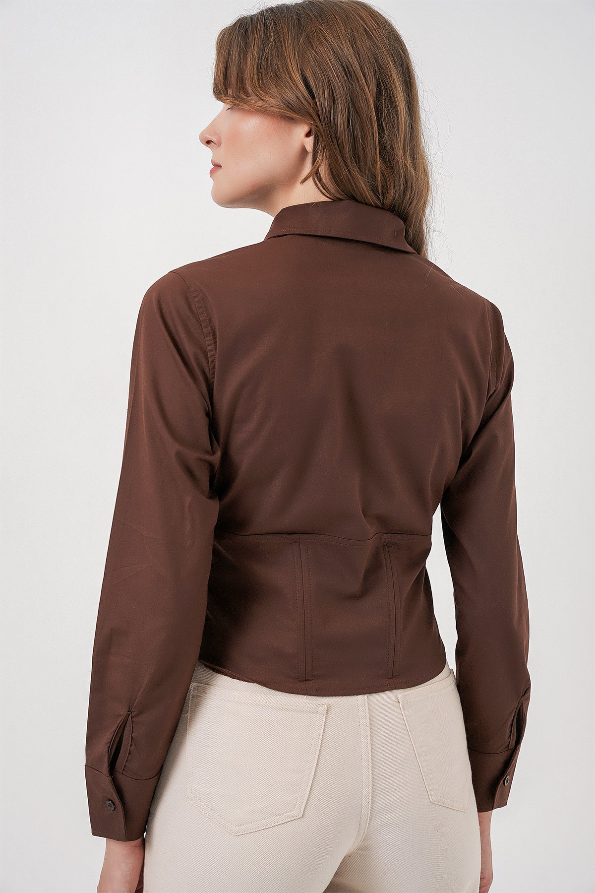 Image of 20231 Slim Fit Poplin Gömlek - Kahverengi