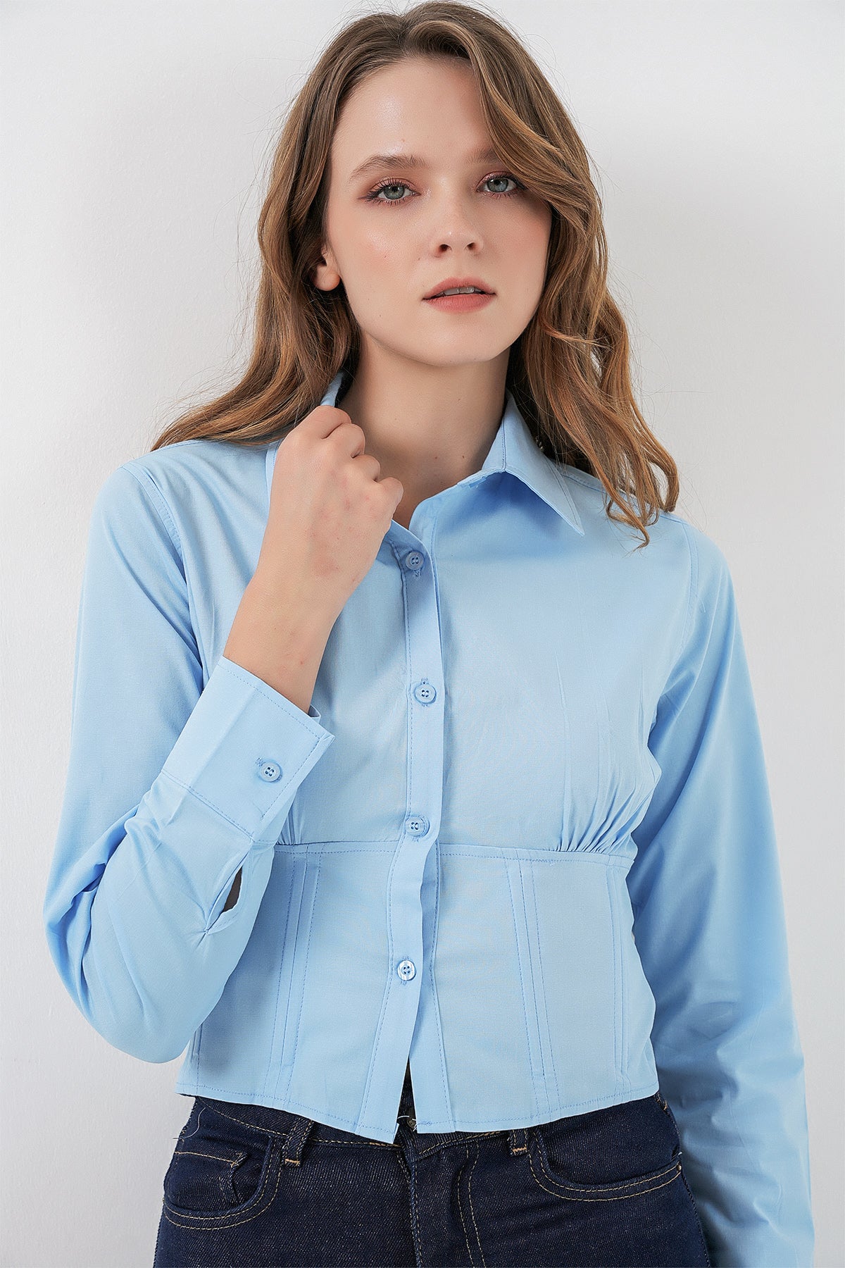 Image of 20231 Slim Fit Poplin Gömlek - Mavi