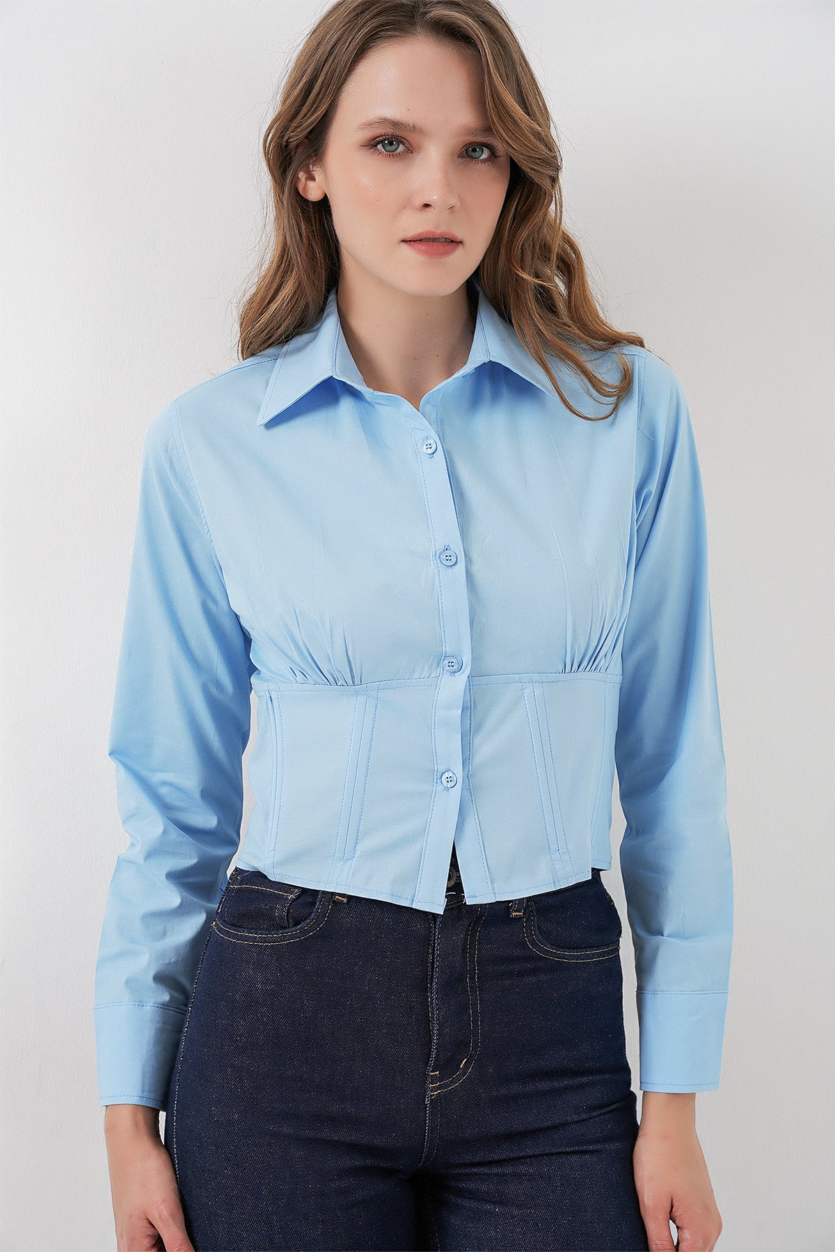 Image of 20231 Slim Fit Poplin Gömlek - Mavi