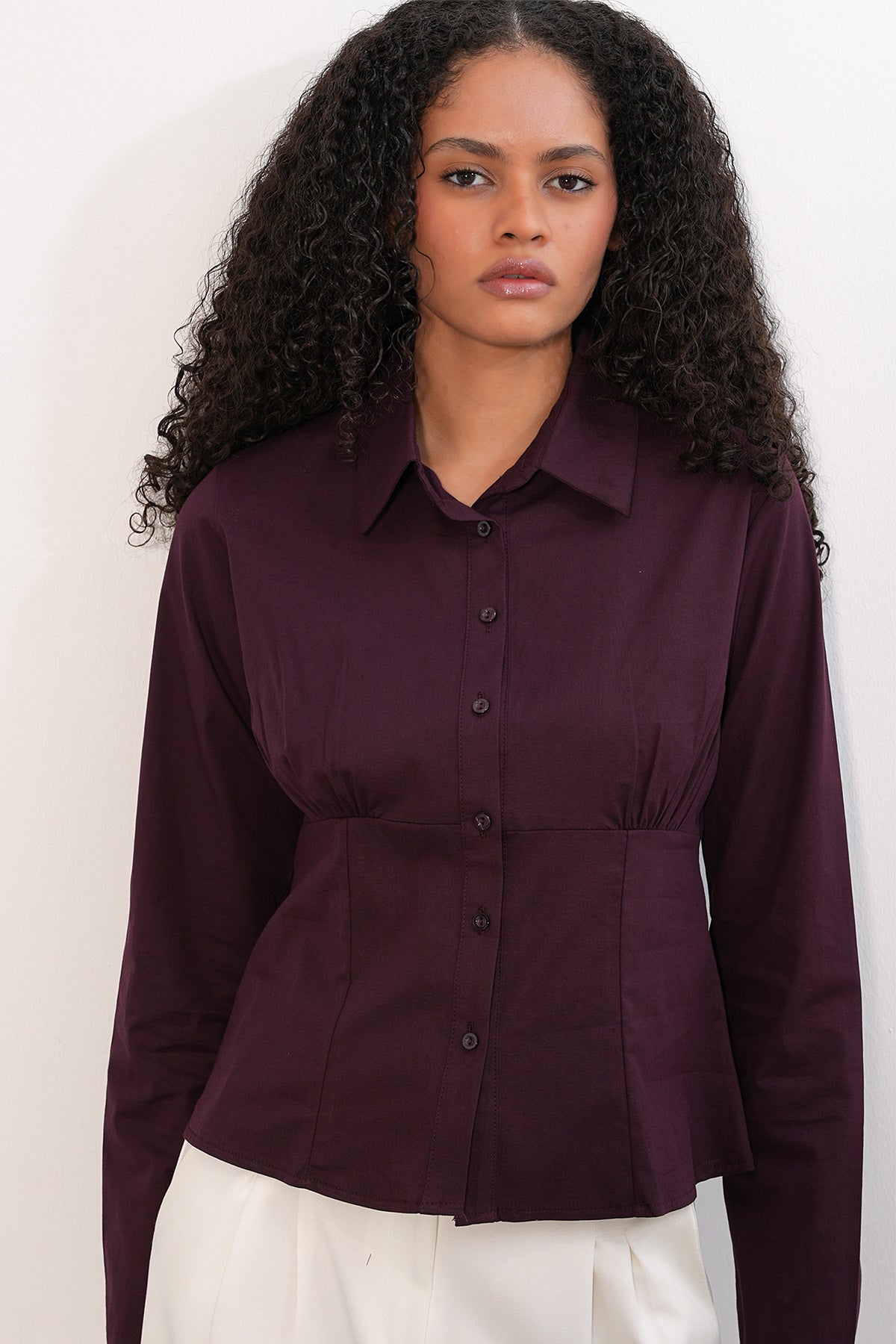 Image of 20231 Slim Fit Poplin Gömlek - Mürdüm
