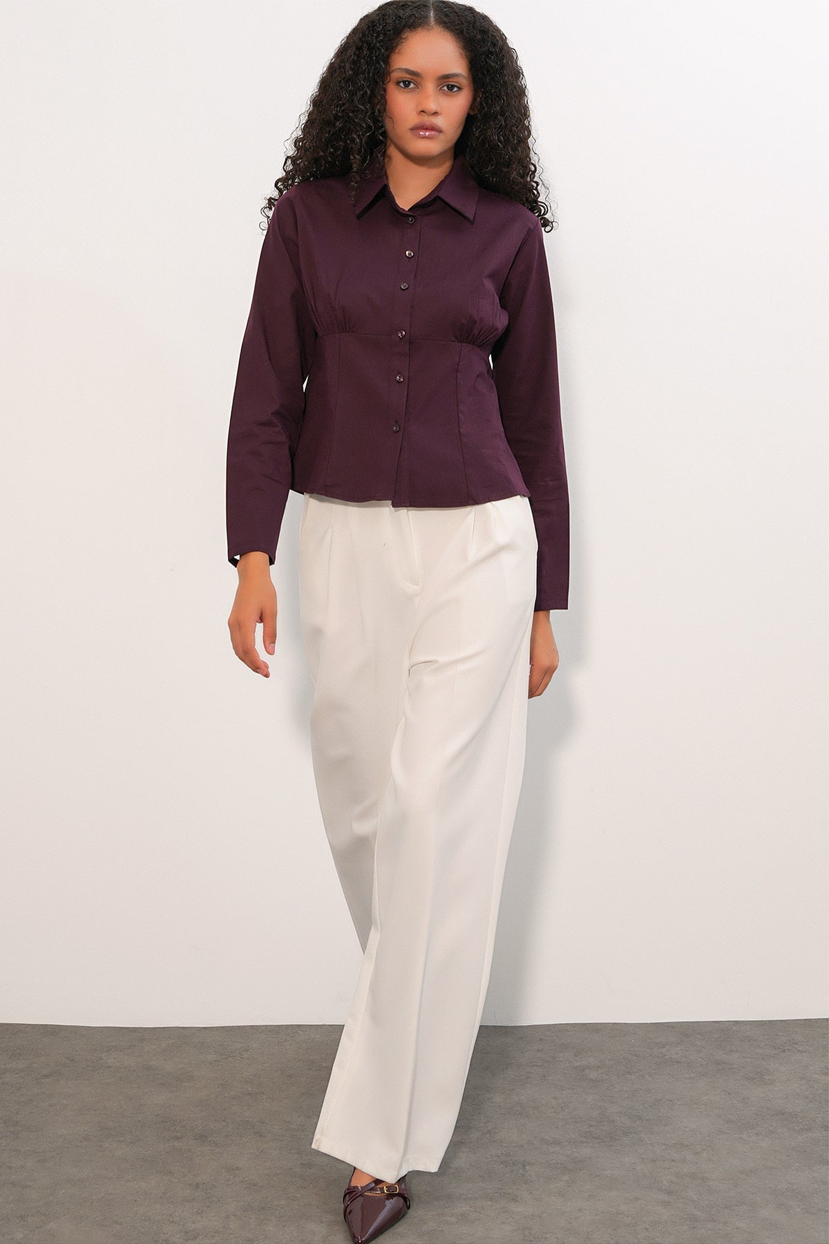 Image of 20231 Slim Fit Poplin Gömlek - Mürdüm