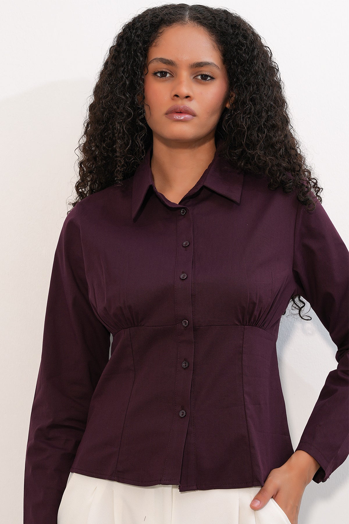Image of 20231 Slim Fit Poplin Gömlek - Mürdüm
