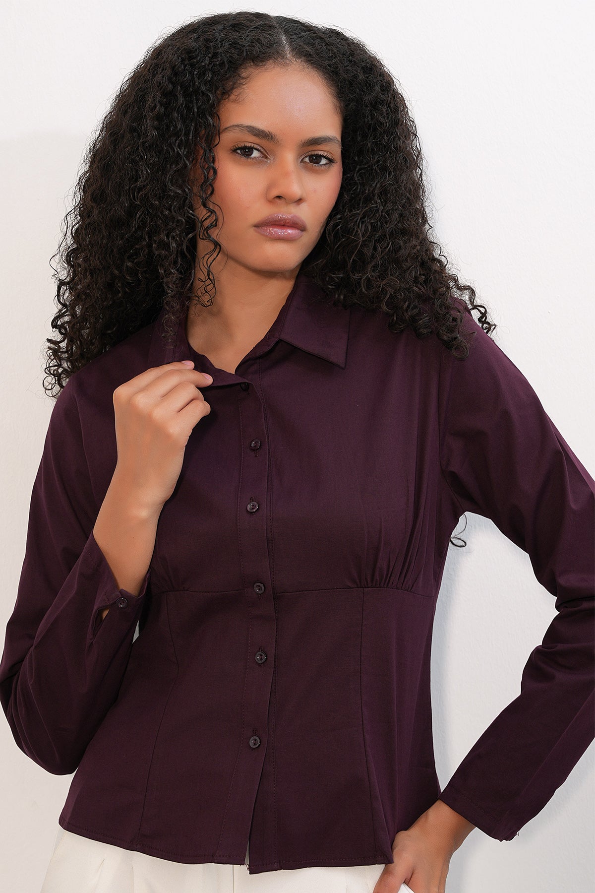 Image of 20231 Slim Fit Poplin Gömlek - Mürdüm