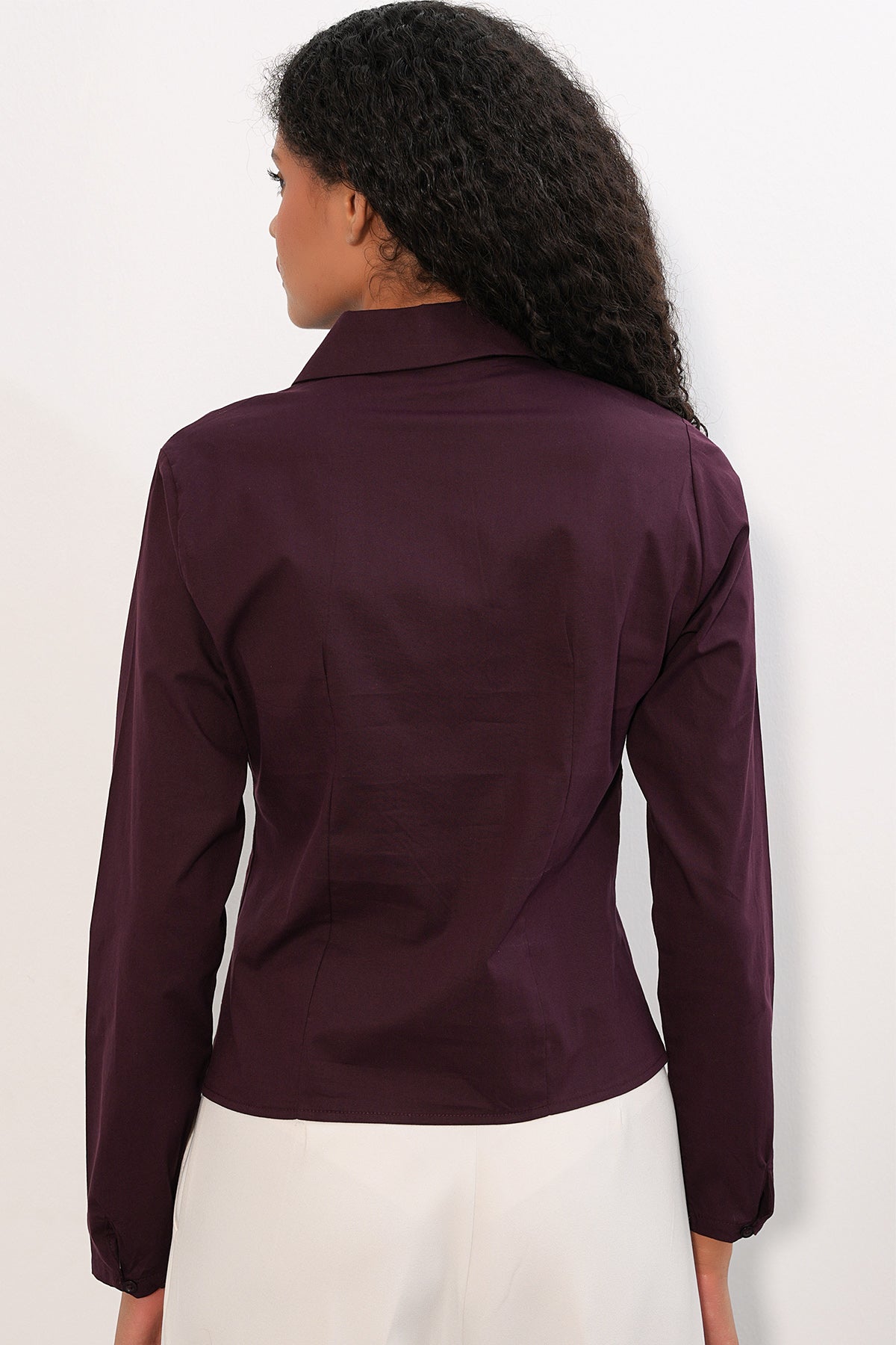 Image of 20231 Slim Fit Poplin Gömlek - Mürdüm