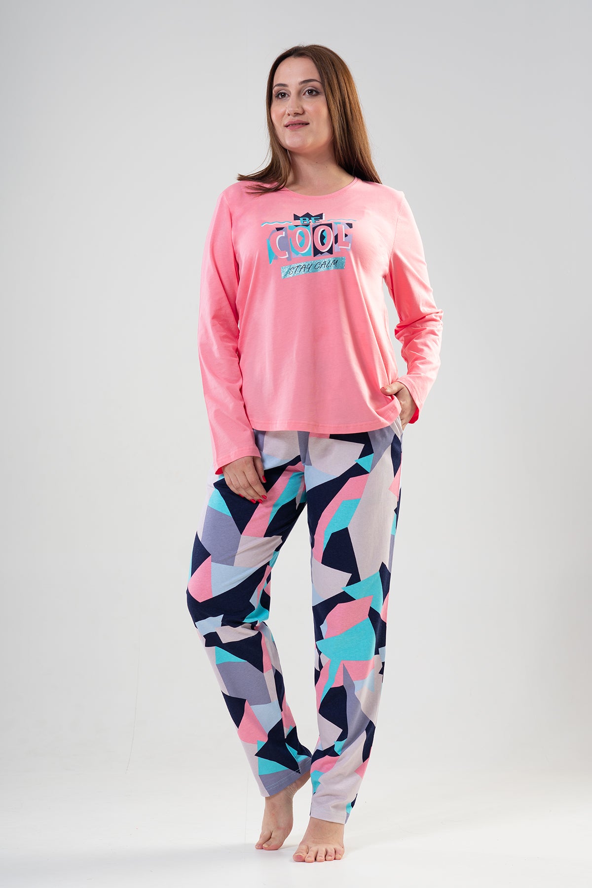 Image of KADIN P.SUPREM XXL O YAKA UZUN KOL ETEGI OVAL CEPLI PIJAMA TAKIM