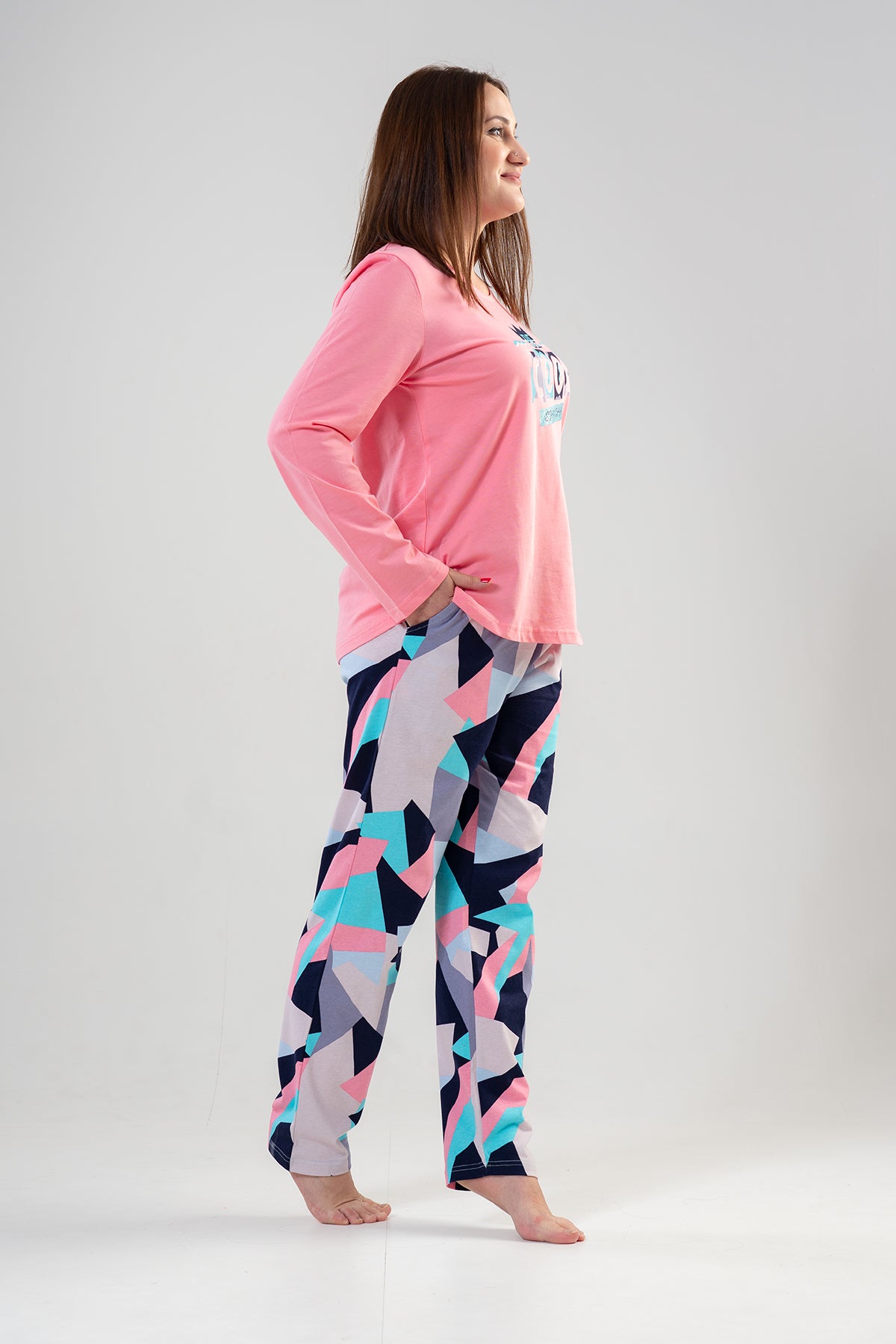 Image of KADIN P.SUPREM XXL O YAKA UZUN KOL ETEGI OVAL CEPLI PIJAMA TAKIM