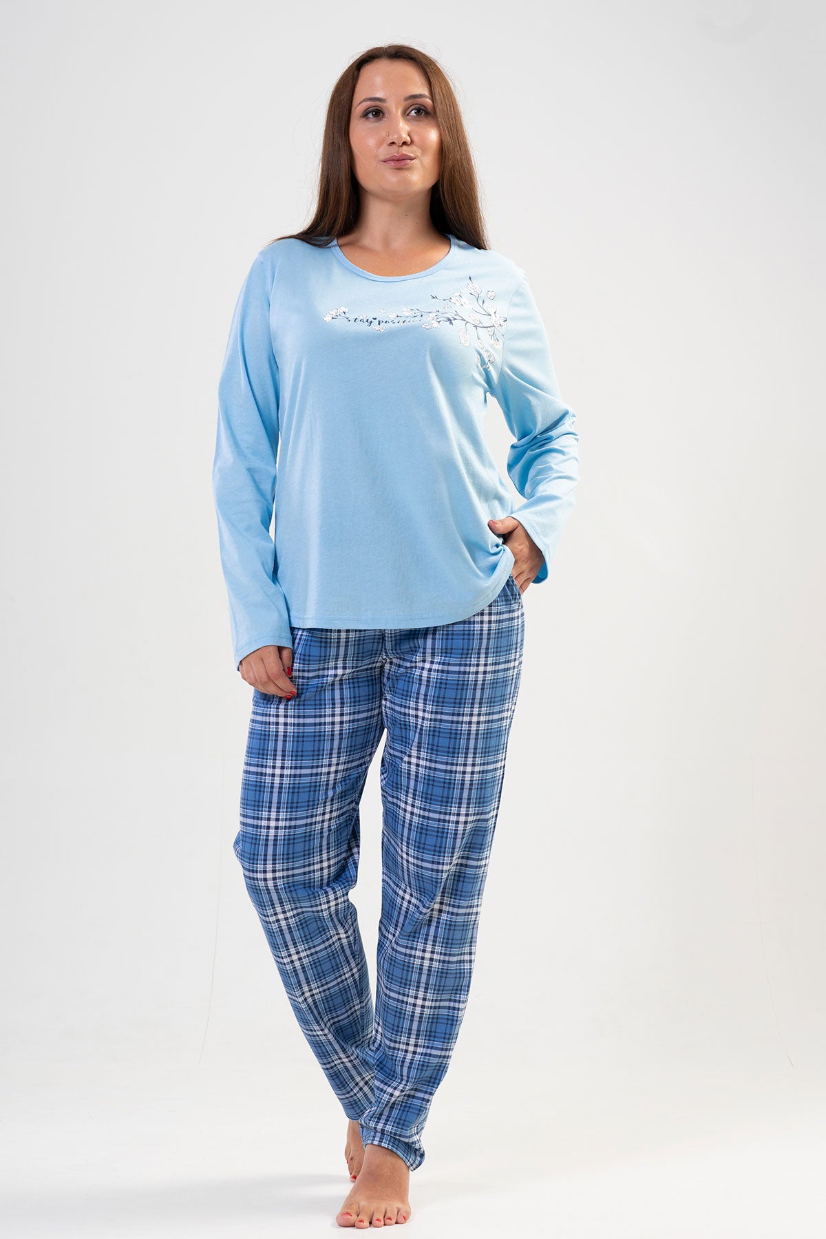 Image of KADIN P.SUPREM XXL O YAKA UZUN KOL ETEGI OVAL CEPLI PIJAMA TAKIM
