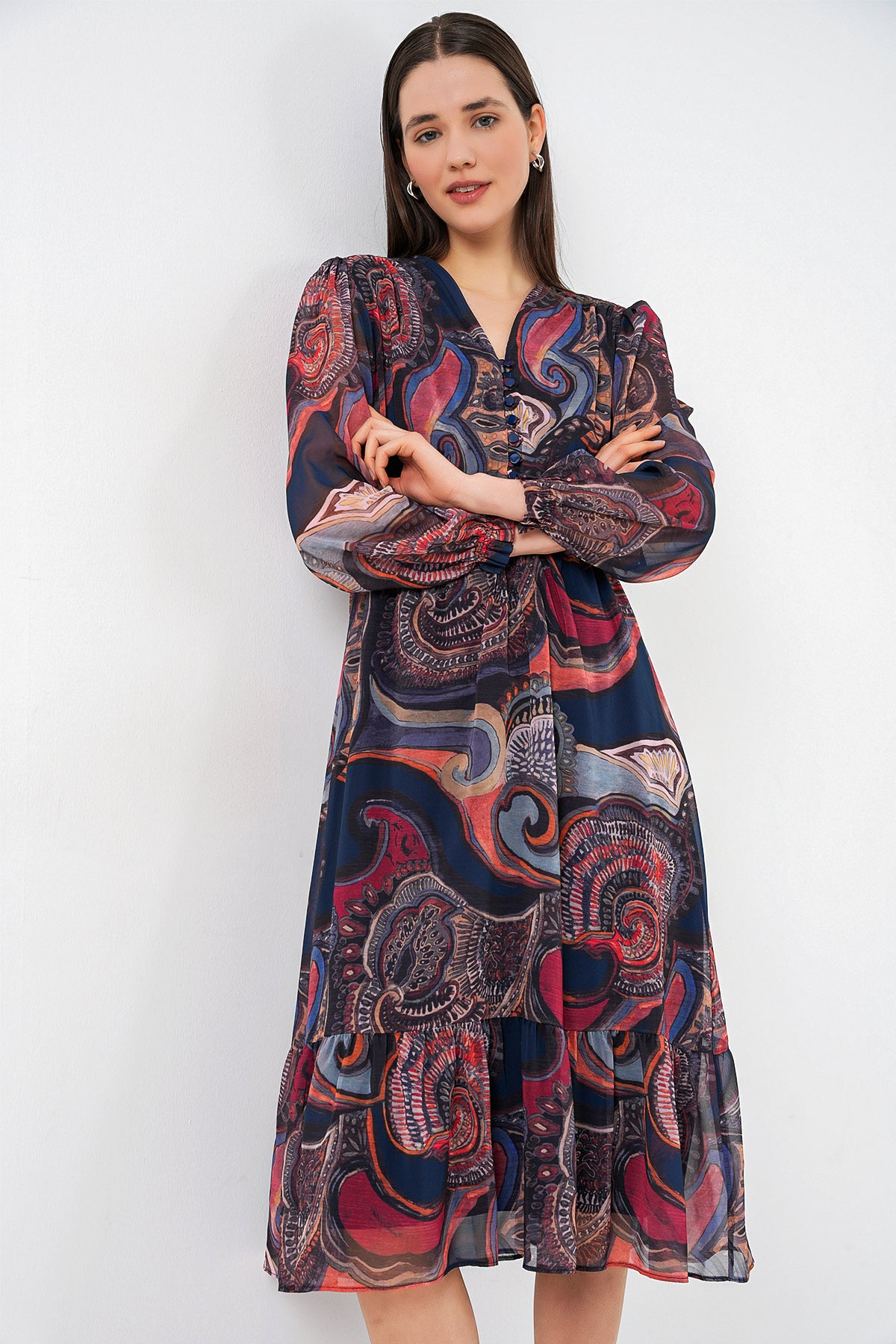 Image of Rochie din șifon cu model 2137 - Multicoloră
