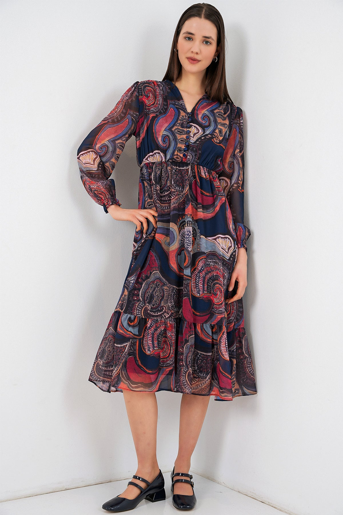Image of Rochie din șifon cu model 2137 - Multicoloră