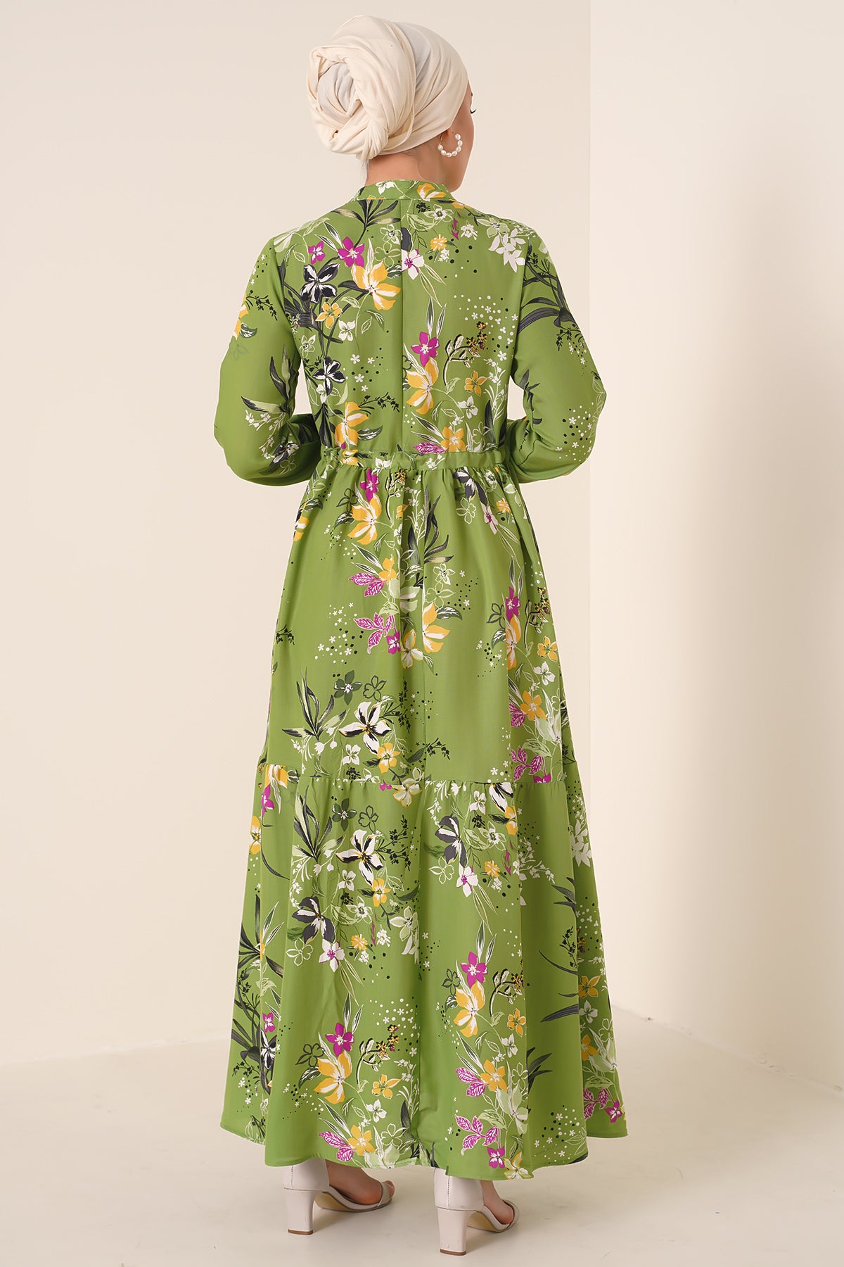 Image of Rochie hijab cu guler mandarin 2144 - Verde închis