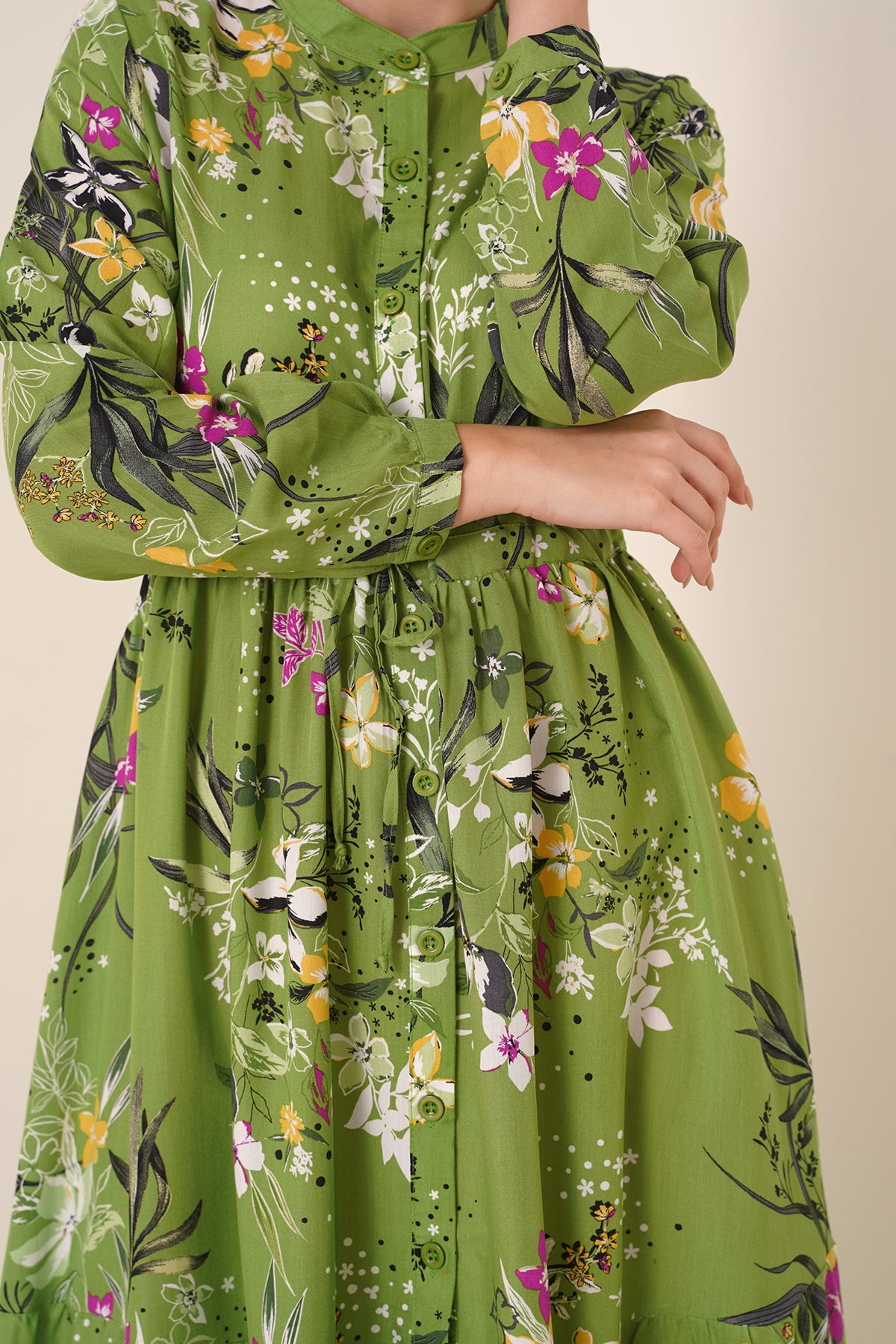 Image of Rochie hijab cu guler mandarin 2144 - Verde închis