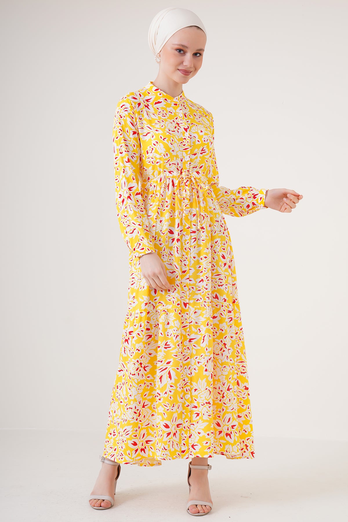 Image of Rochie hijab cu guler mandarin 2144 - Galbenă
