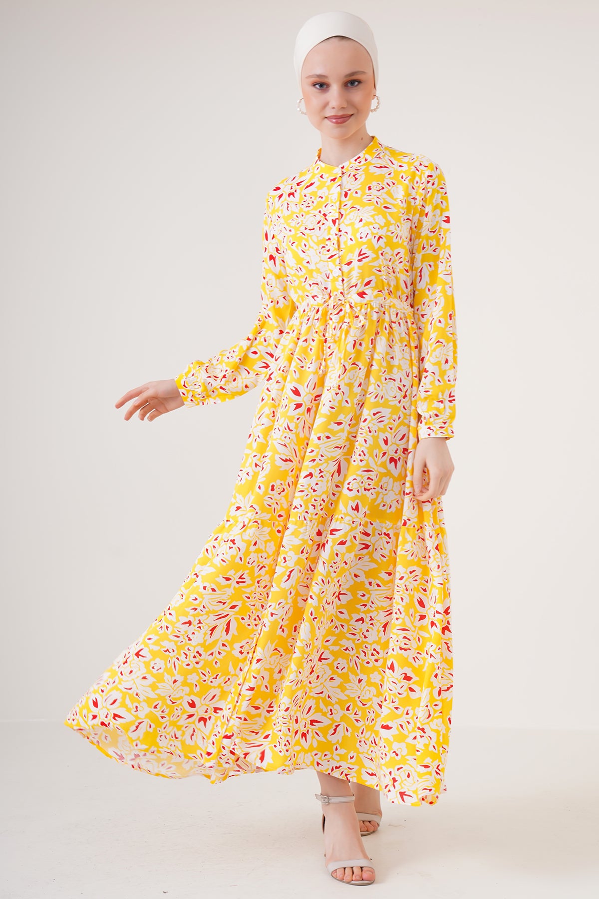 Image of Rochie hijab cu guler mandarin 2144 - Galbenă