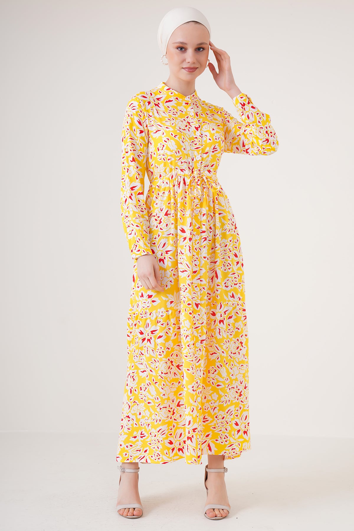 Image of Rochie hijab cu guler mandarin 2144 - Galbenă