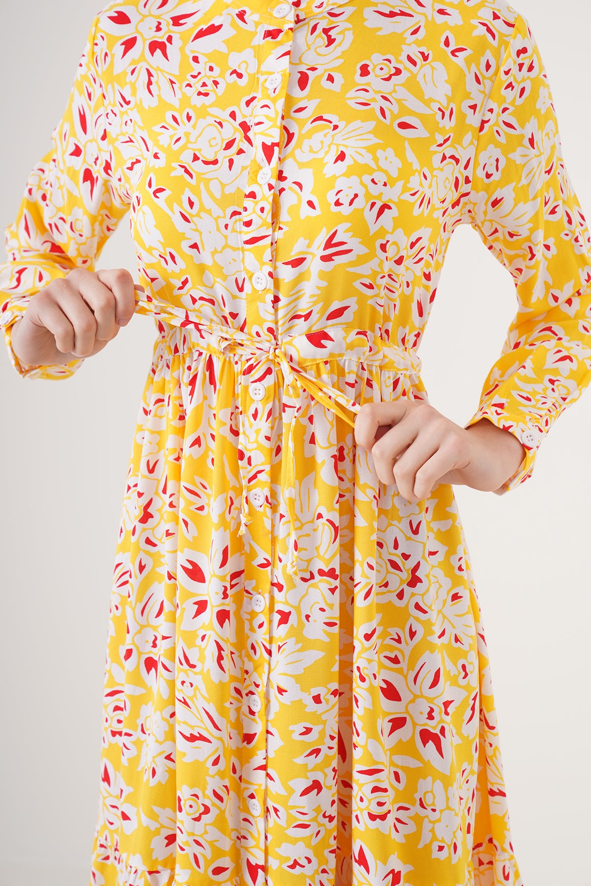 Image of Rochie hijab cu guler mandarin 2144 - Galbenă