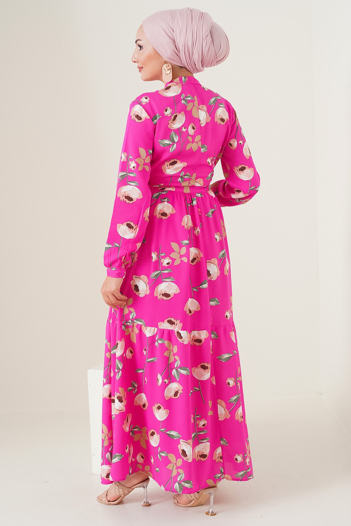 Image of Rochie hijab cu guler mandarin 2144 - A.Fuchsia