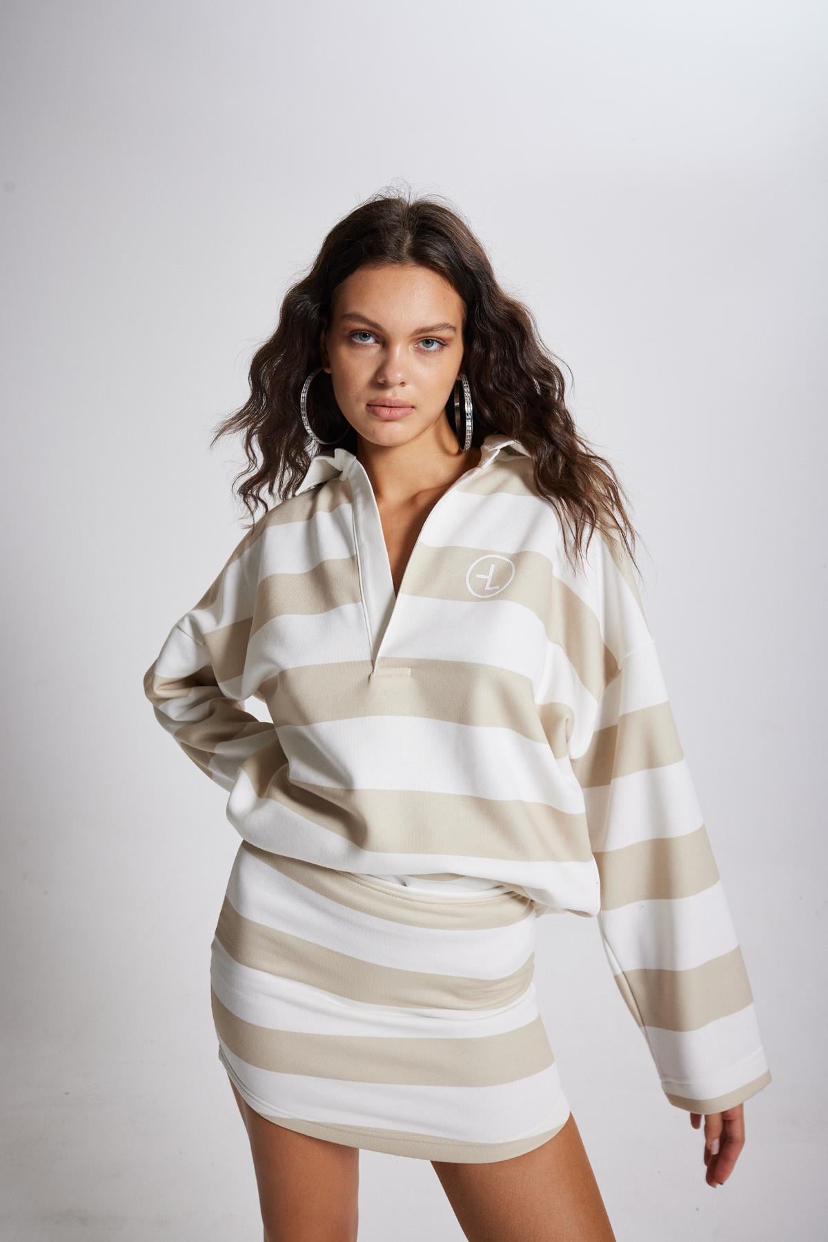Image of Şardonlu 3 İplik Kumaş Logolu Fortune Sweatshirt Bej