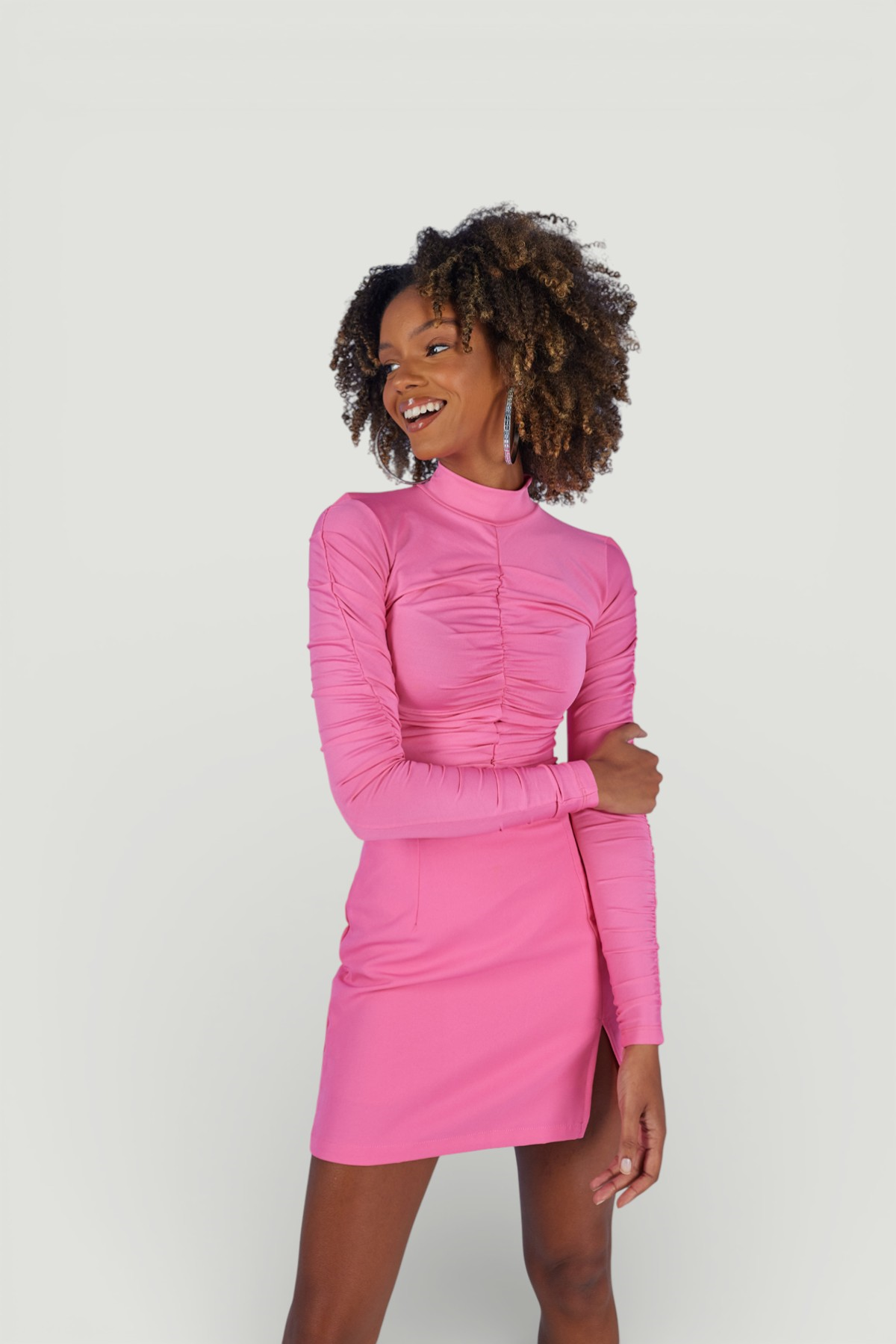 Image of Drape Detaylı Yarım Balıkçı Draped Bluz Pembe