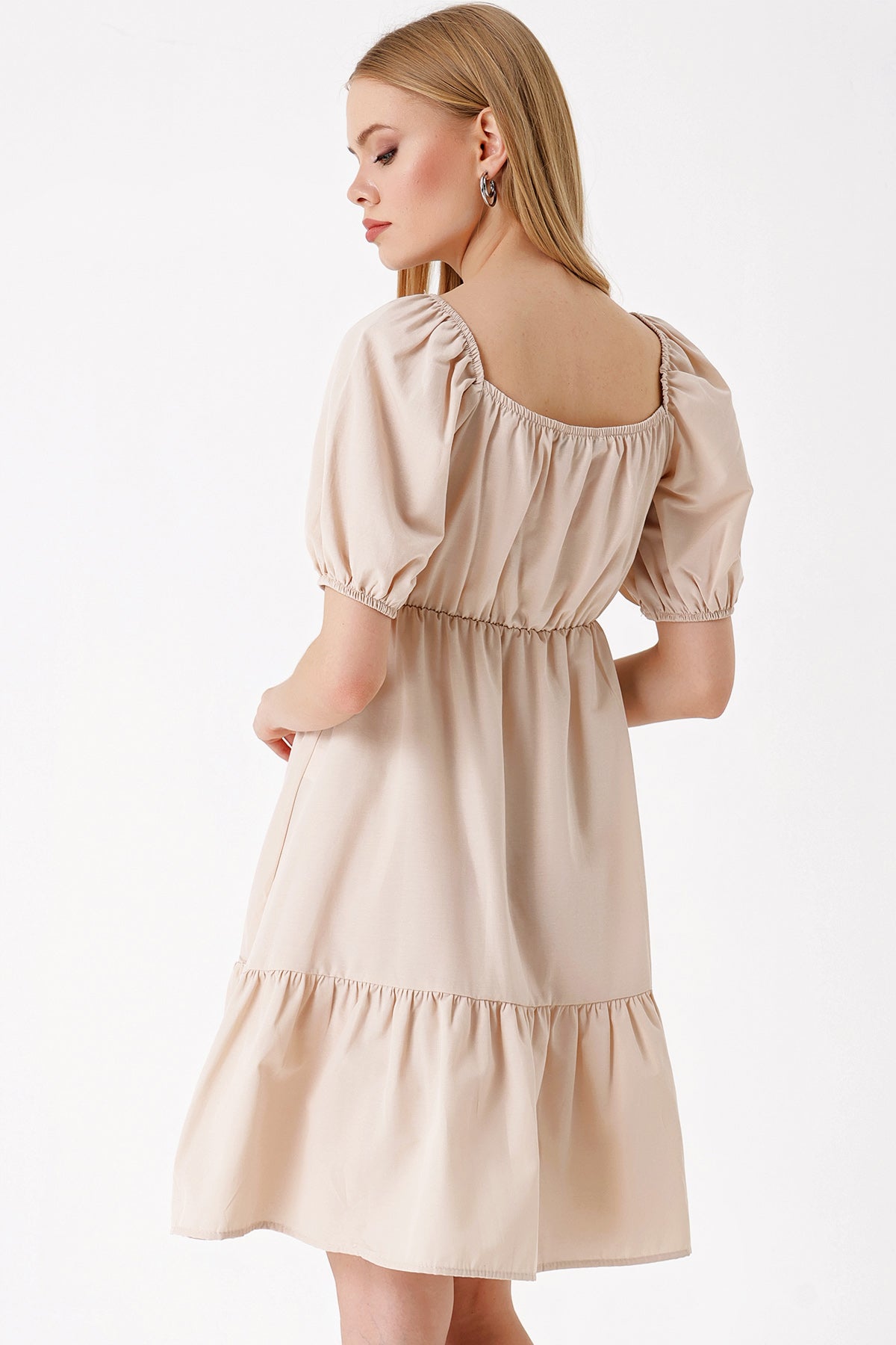 Image of 2351 Kloş Poplin Elbise - Bej