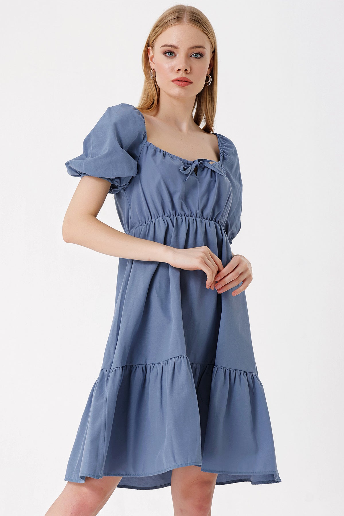 Image of 2351 Kloş Poplin Elbise - İndigo