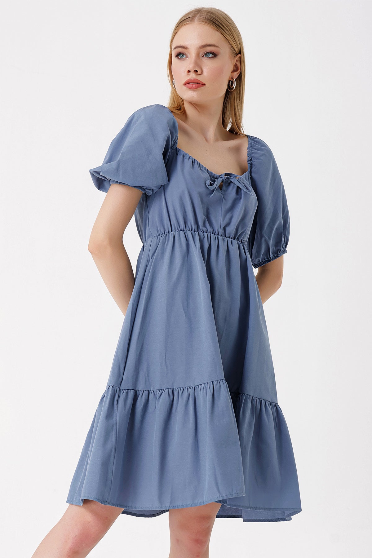 Image of 2351 Kloş Poplin Elbise - İndigo