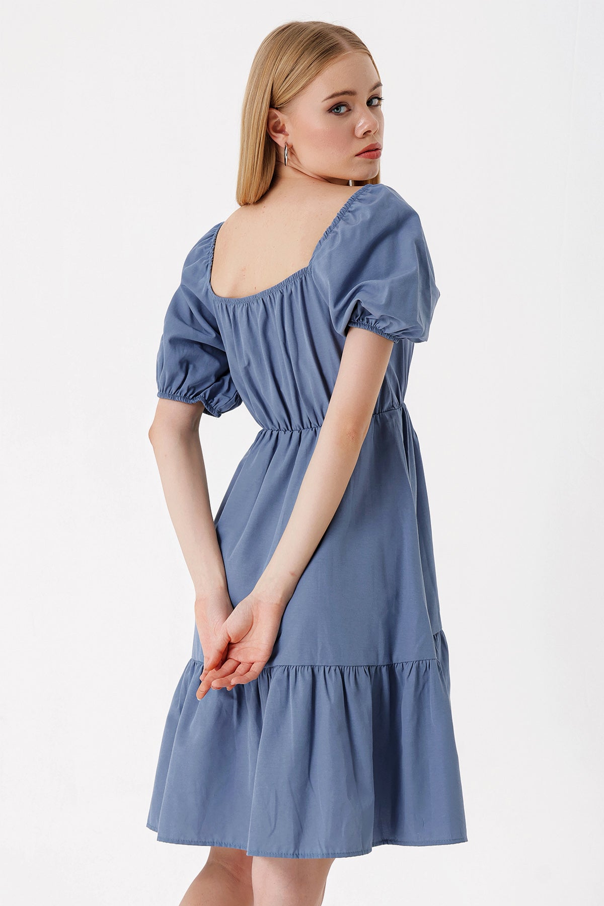 Image of 2351 Kloş Poplin Elbise - İndigo