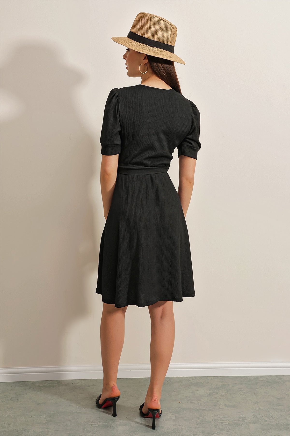 Image of Rochie tricotată cu curea 2370 - Negru
