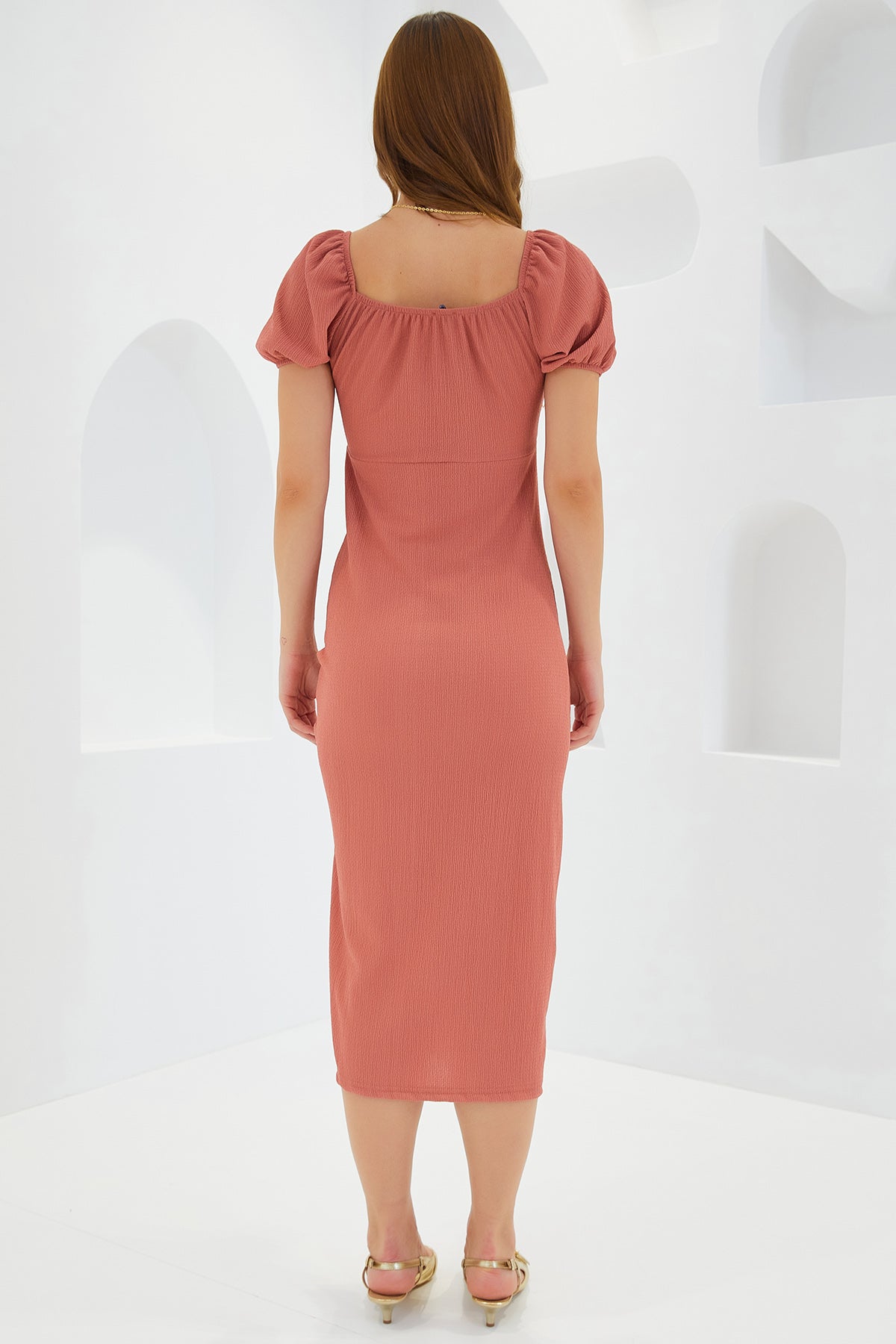 Image of Rochie de vară tricotată cu crăpături roz pentru femei 2396