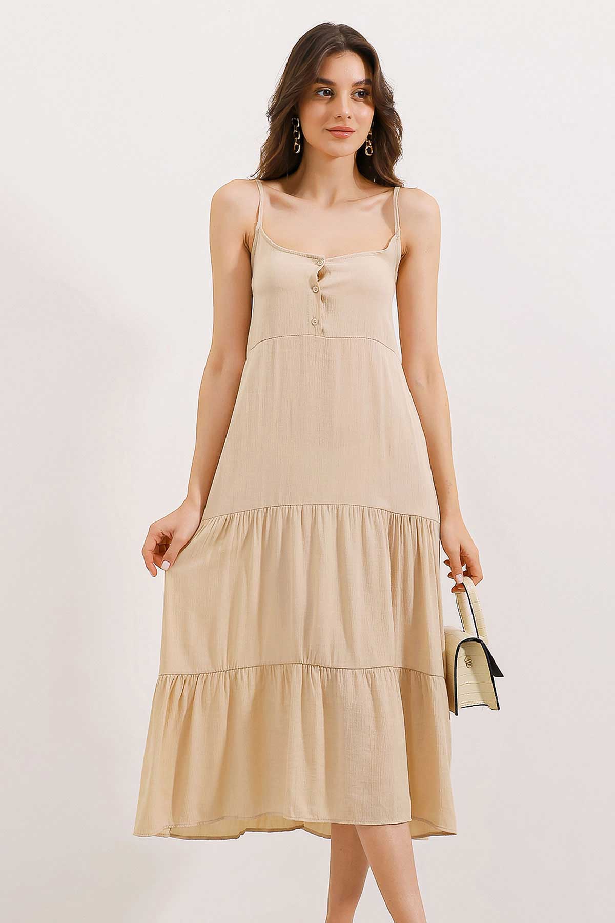 Image of 2403 Strappy Midi Dress - Cream