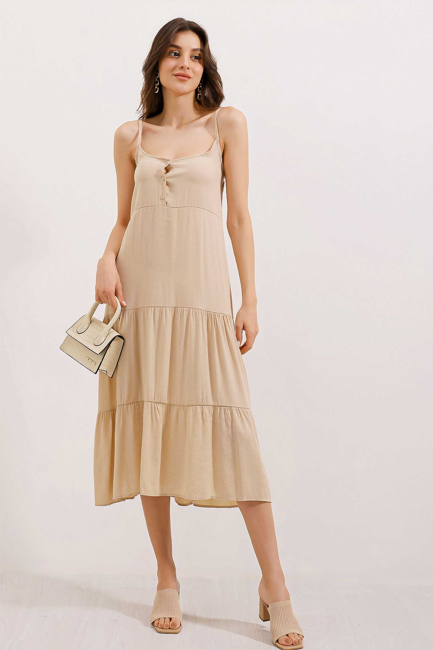Image of 2403 Strappy Midi Dress - Cream